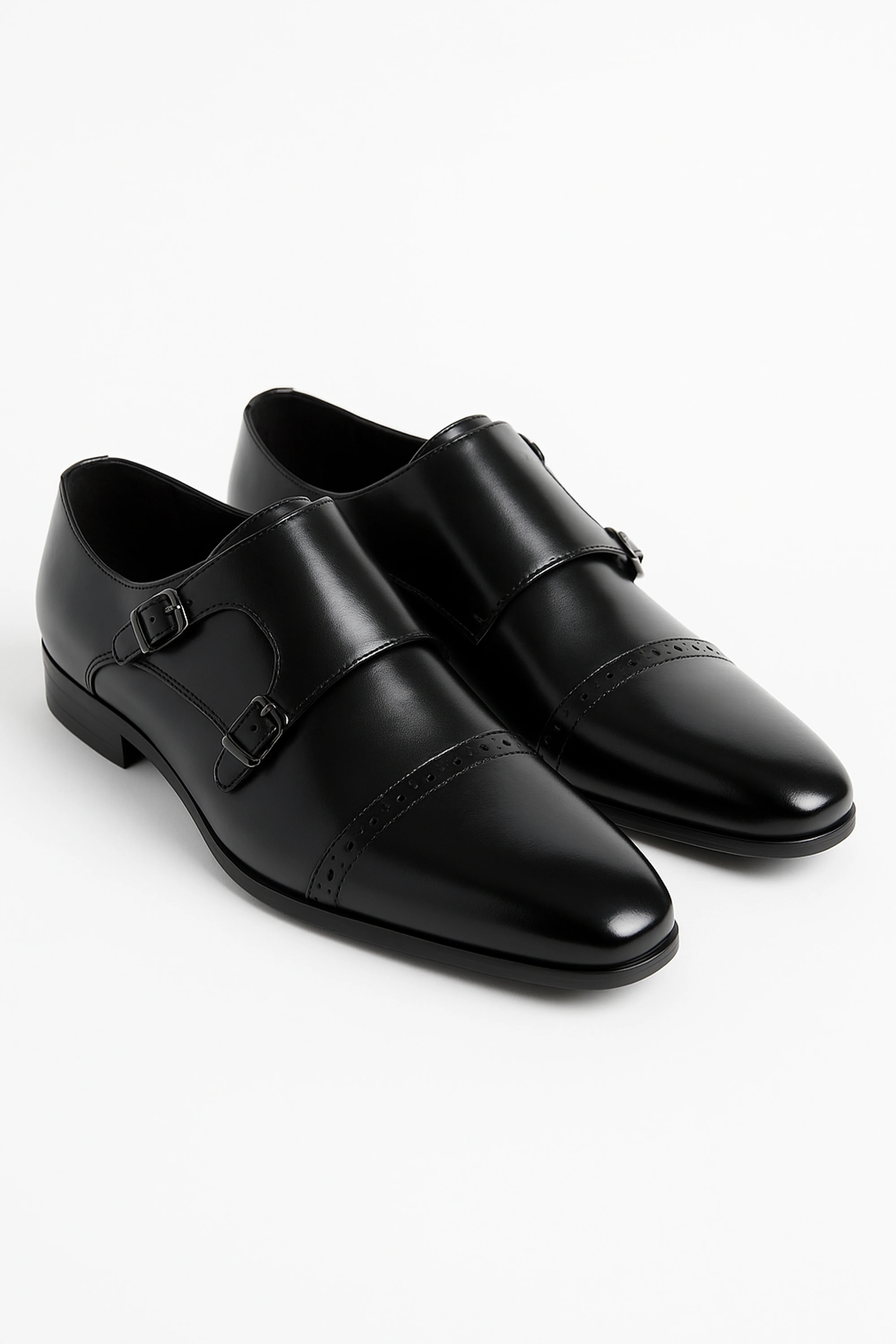 Boys Double Velcro Black Monk Shoes - Black - Image 2