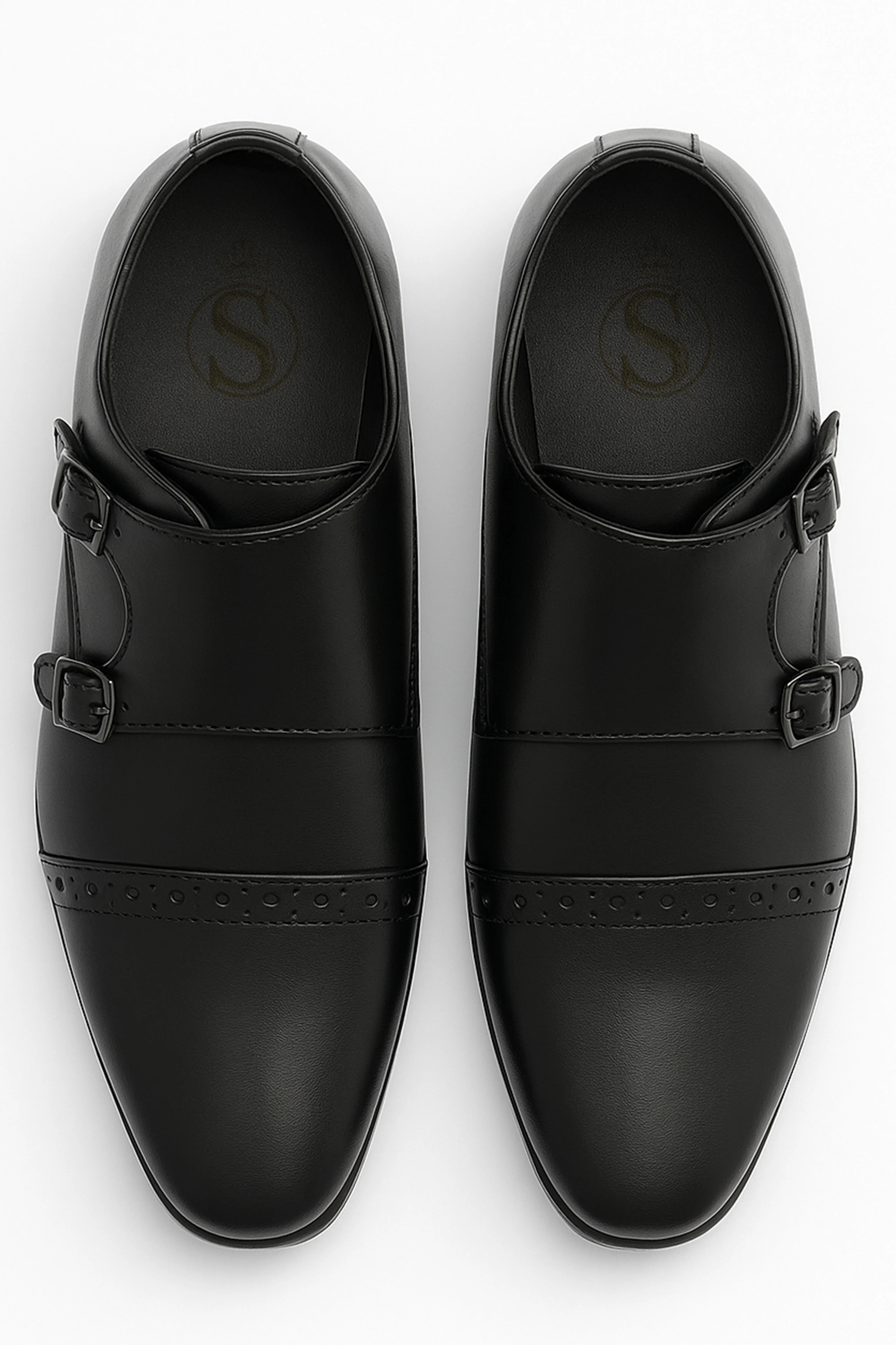 Boys Double Velcro Black Monk Shoes - Black - Image 3