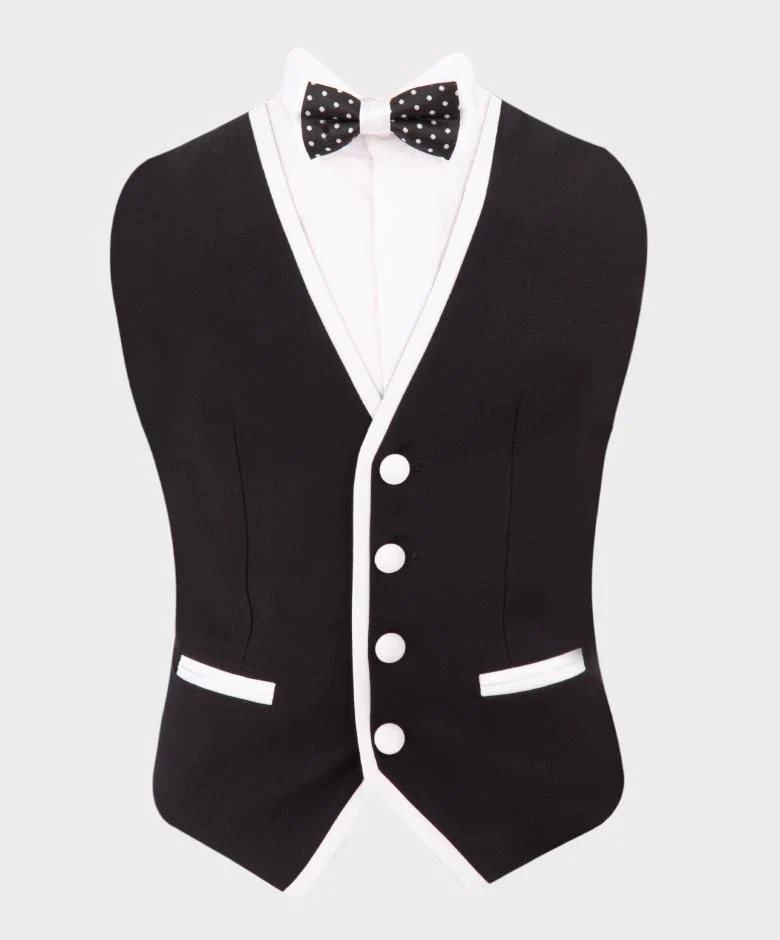 Boys Exclusive Piping Tuxedo Suit - Black - White - Image 7