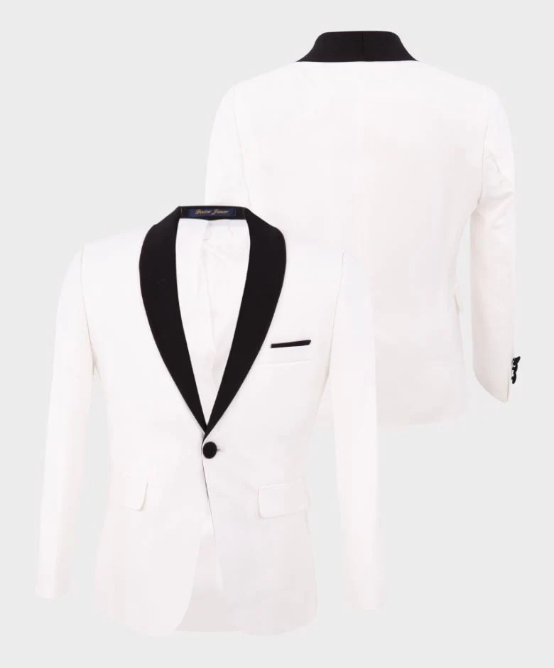 Boys Exclusive Piping Tuxedo Suit - White - Black - Image 2