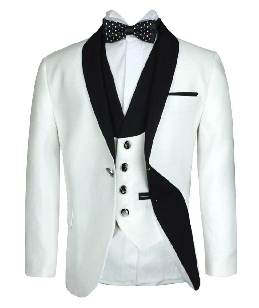 Boys Exclusive Piping Tuxedo Suit - White - Black - Image 3