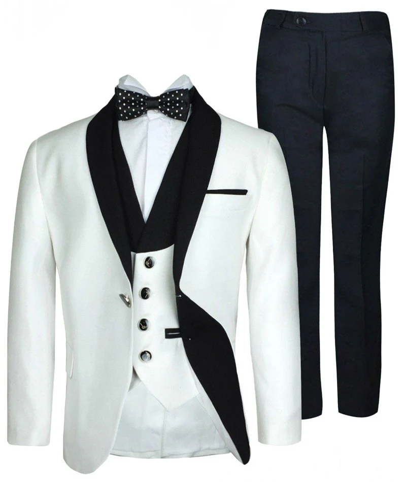 Boys Exclusive Piping Tuxedo Suit - White - Black - Image 4