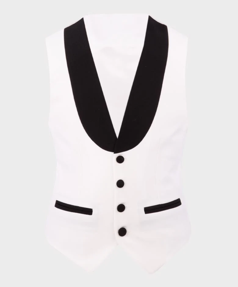 Boys Exclusive Piping Tuxedo Suit - White - Black - Image 6