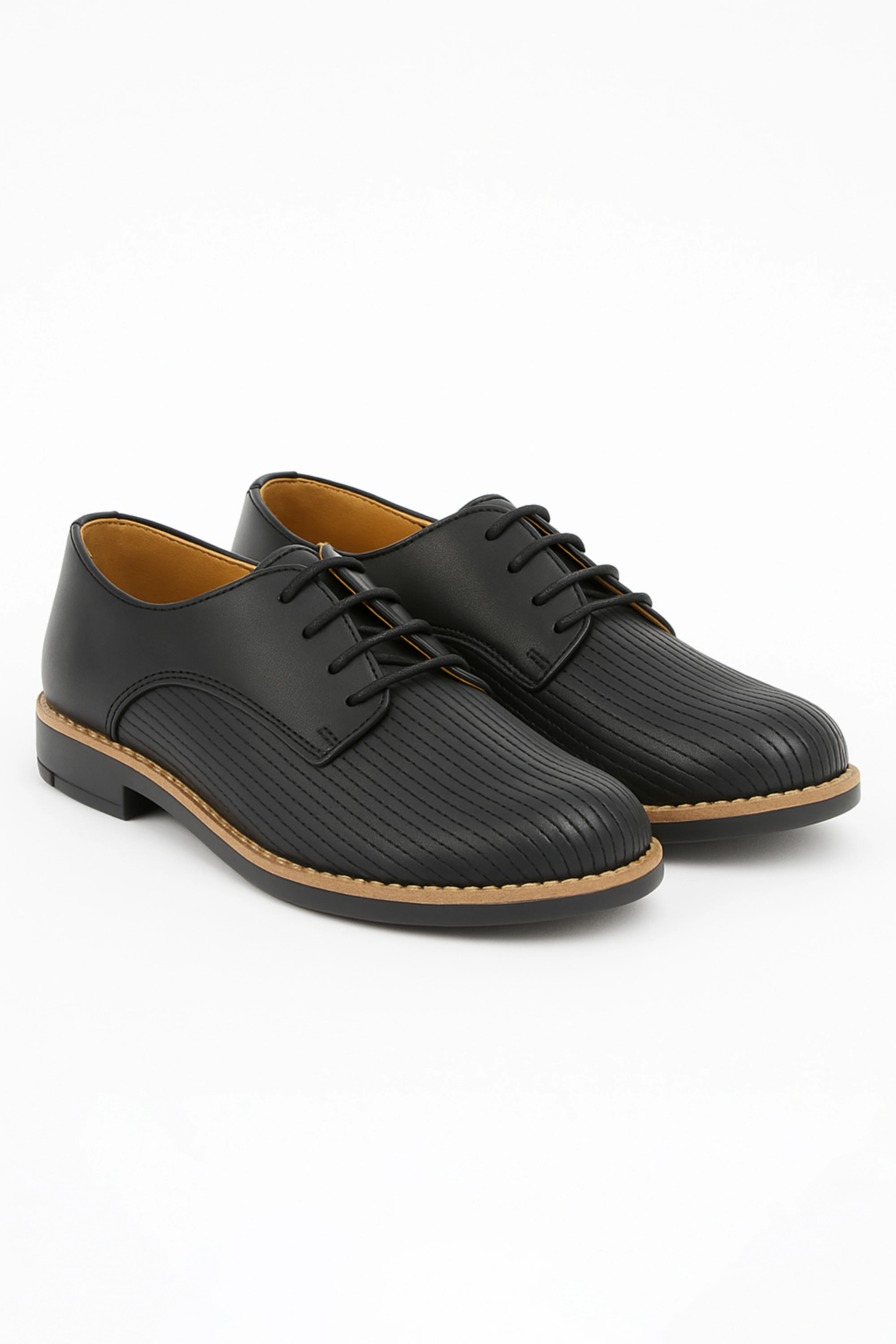 Boys Leather Lace Up Formal Shoes - Black - Image 3