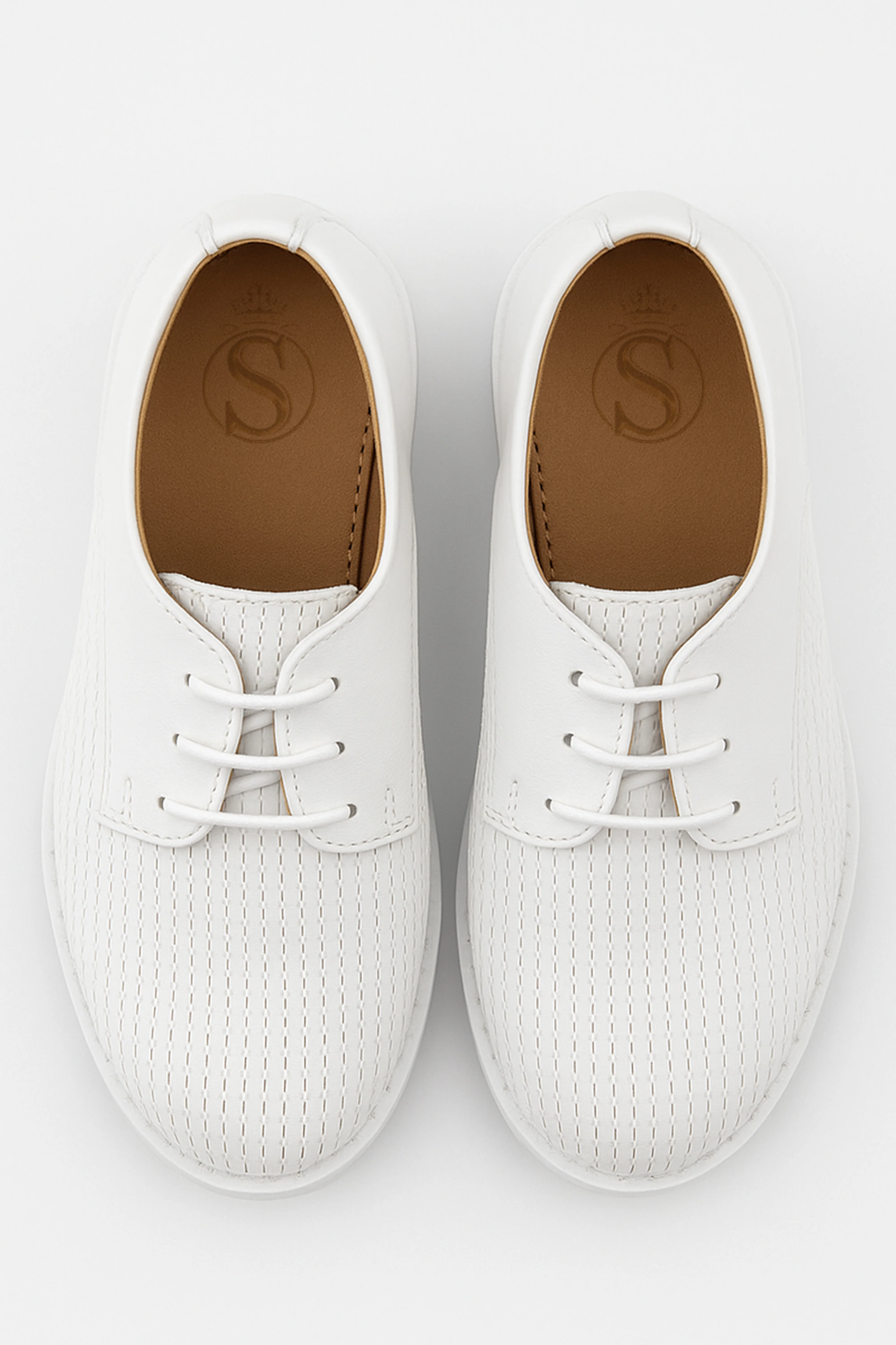 Boys Leather Lace Up Formal Shoes - White - Image 2