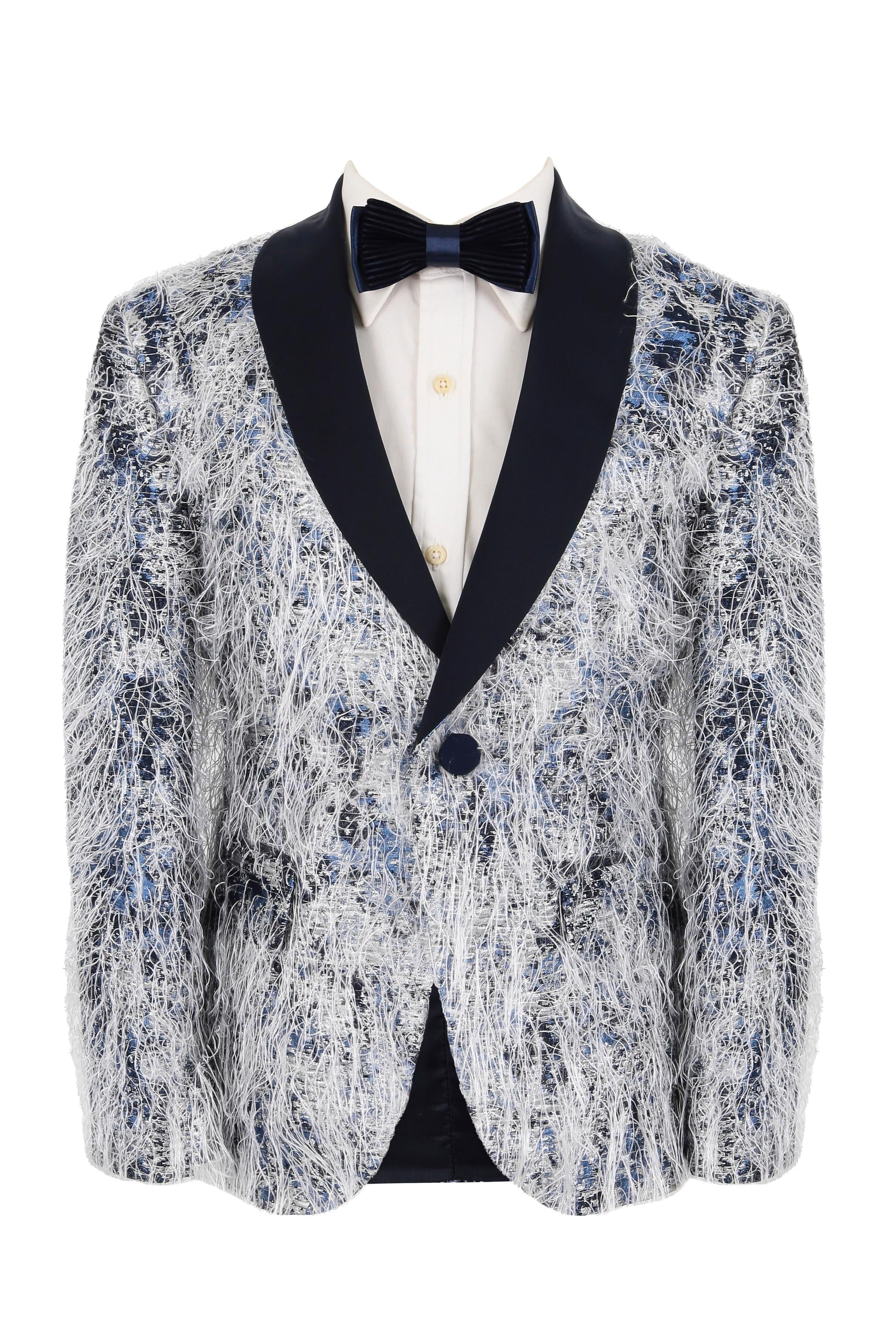 Boys  Feathers Pattern Tuxedo Suit - Navy Blue - Image 2