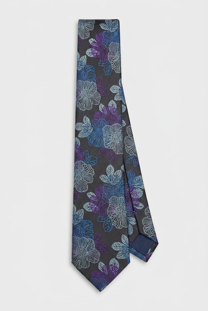 Boys Floral Jacquard Slim Tie - Navy - Image 2