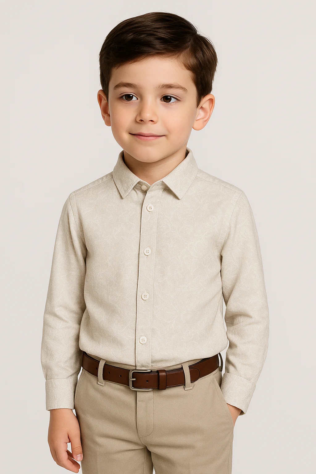 Boys Floral Patterned Slim Fit Fashion Shirt - Grey - Beige