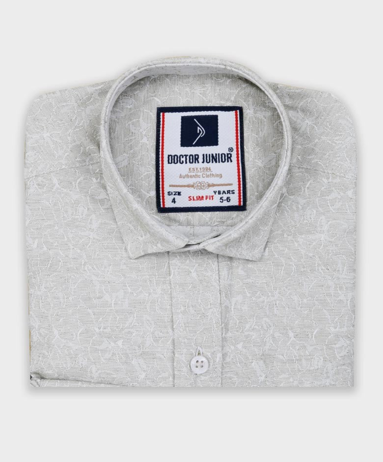 Boys Floral Patterned Slim Fit Fashion Shirt - Grey - Beige - Image 4