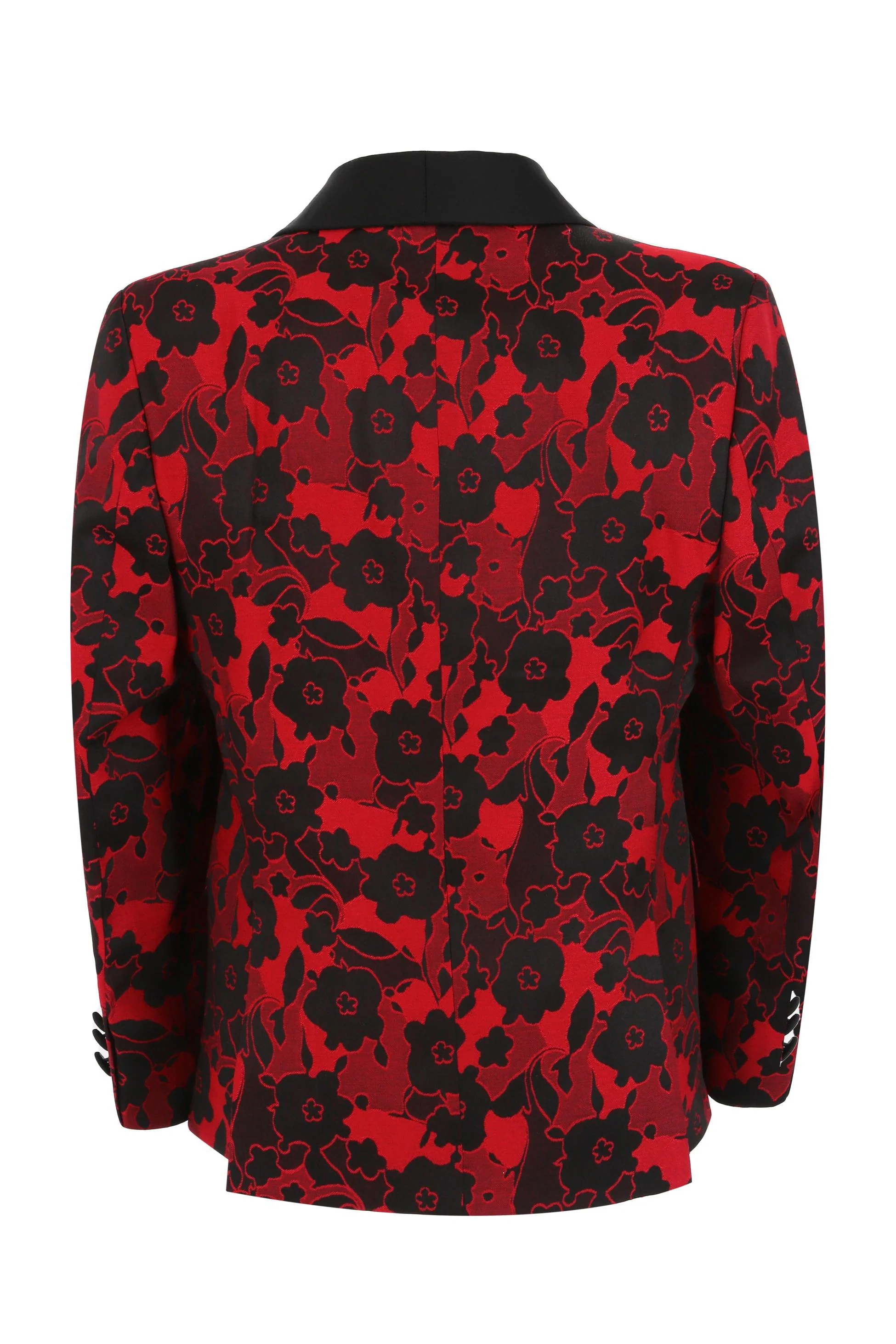 Boys Floral Print Tuxedo Suit - Black - Red - Image 3