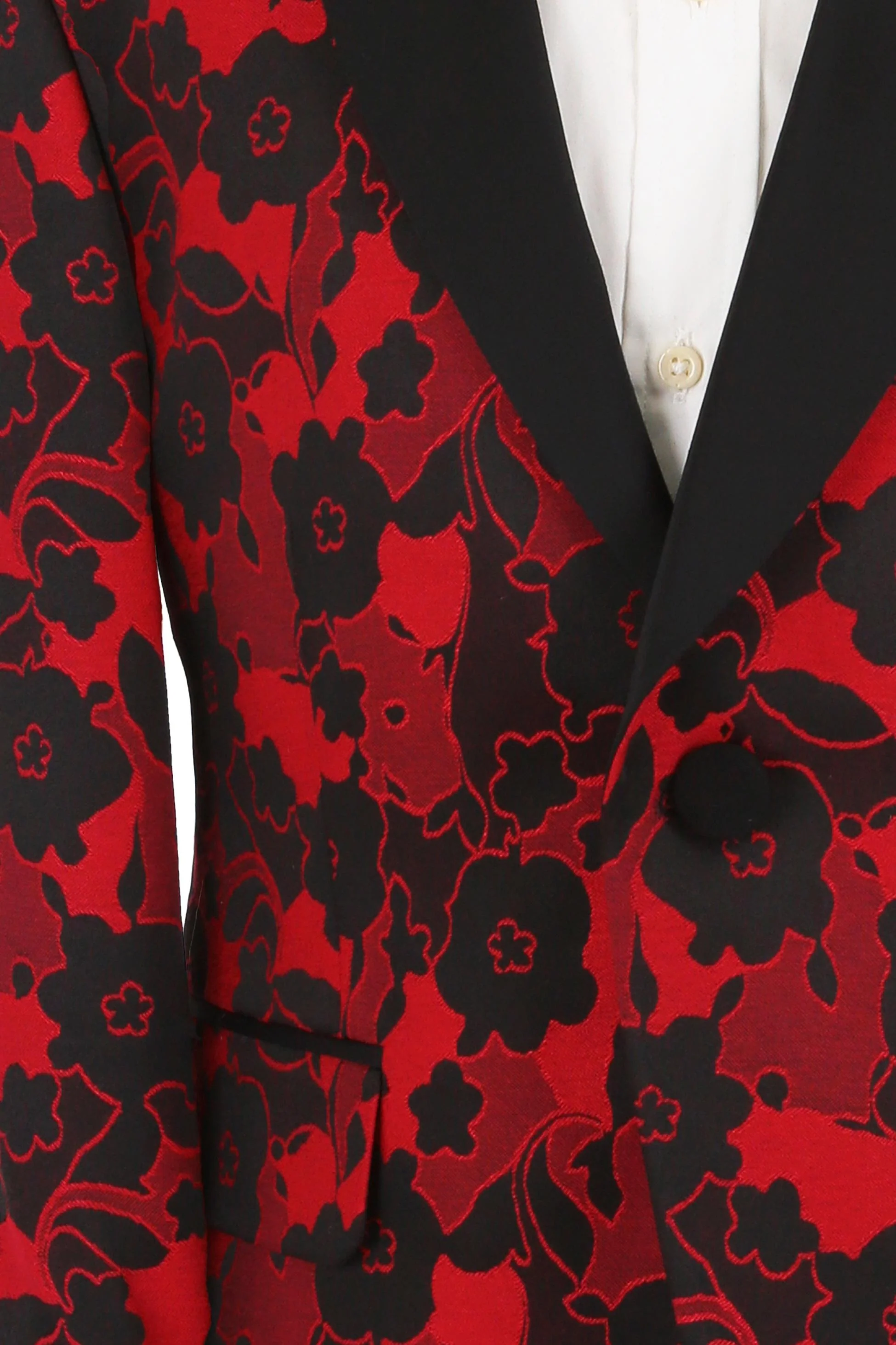 Boys Floral Print Tuxedo Suit - Black - Red - Image 4