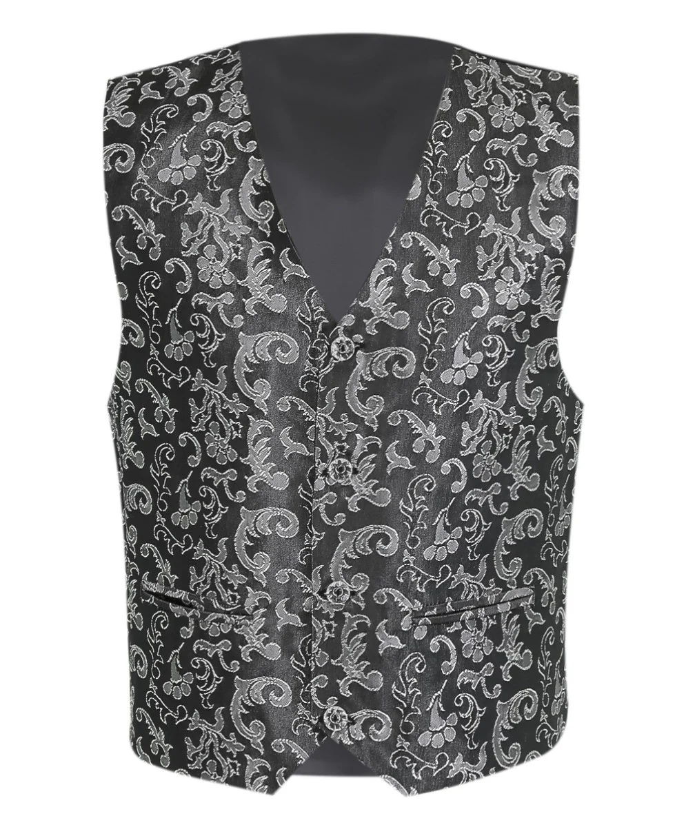 Boys Silver Shiny Paisley 4-Piece Waistcoat Suit - Silver - Image 3