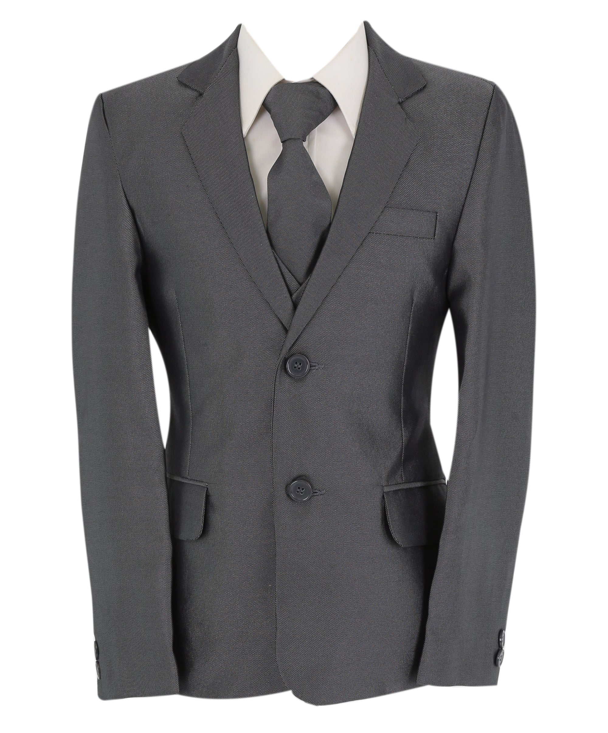 Boys Formal Suit with Patterned Waistcoat and Tie Set - Silver - Image 2