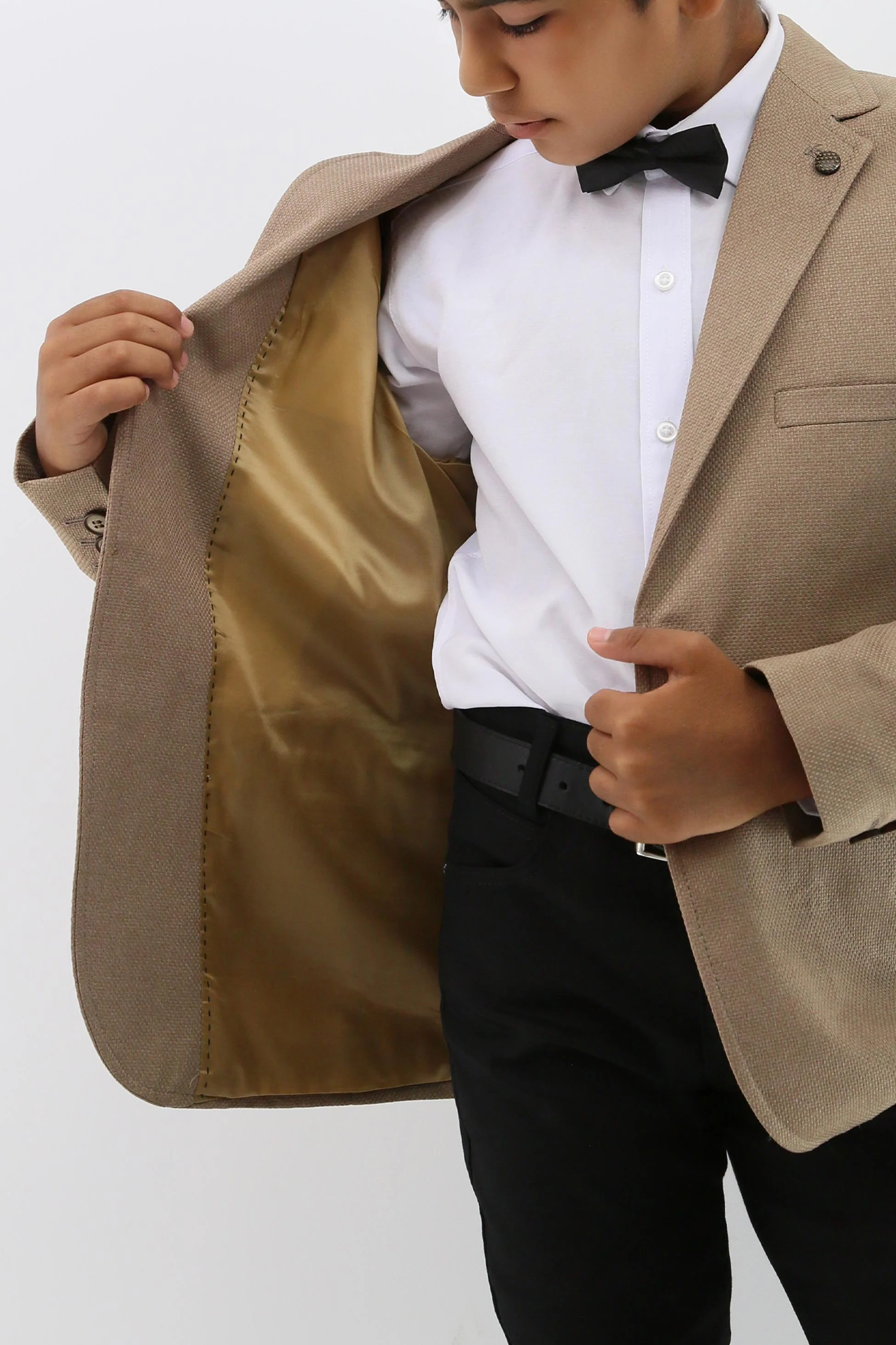 Boys' Formal Beige Textured Blazer Jacket - Beige - Image 4
