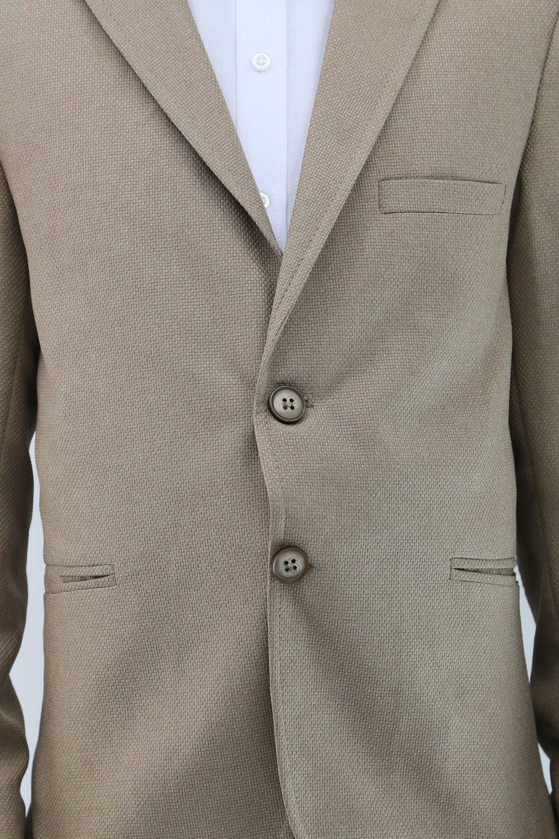 Boys' Formal Beige Textured Blazer Jacket - Beige - Image 5