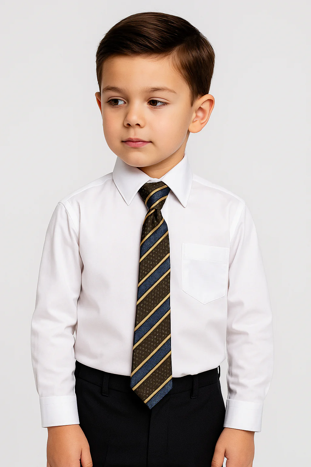 Boys Classic Collar White Shirt & Tie Set Blue - Brown