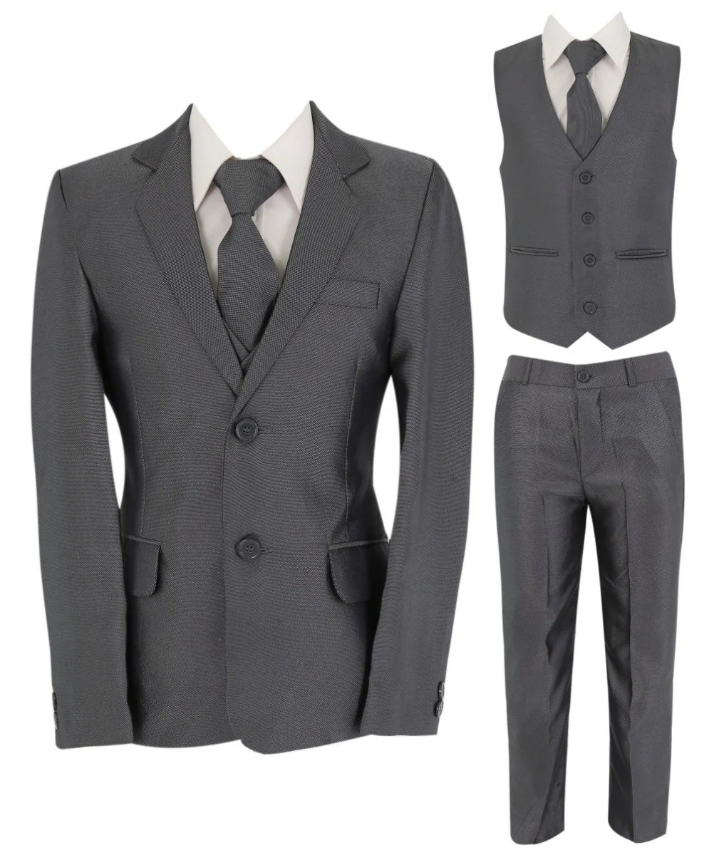 Boys Regular fit Formal 5 PC Occasion Shiny Suit in Silver - Silver - Image 4