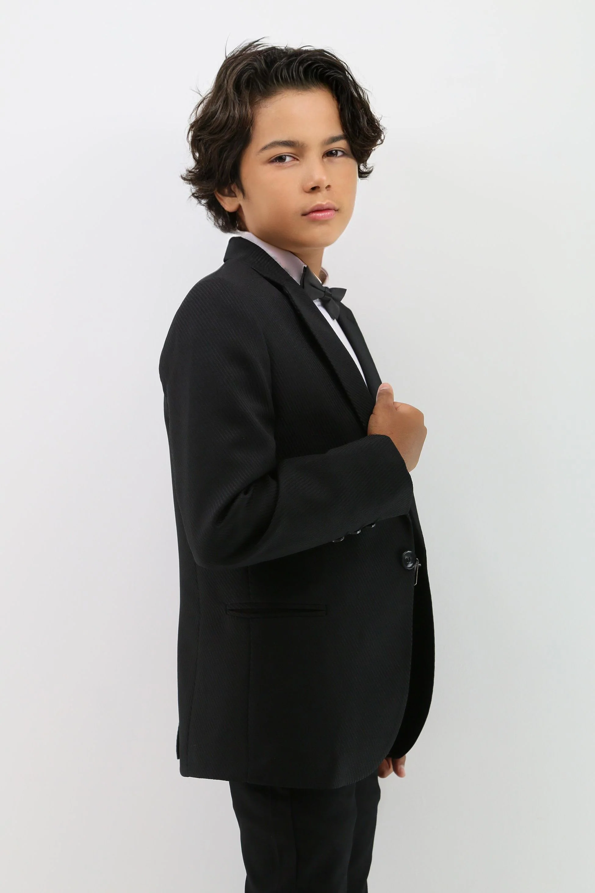 Boys Formal Textured Tweed Blazer - Black - Image 4