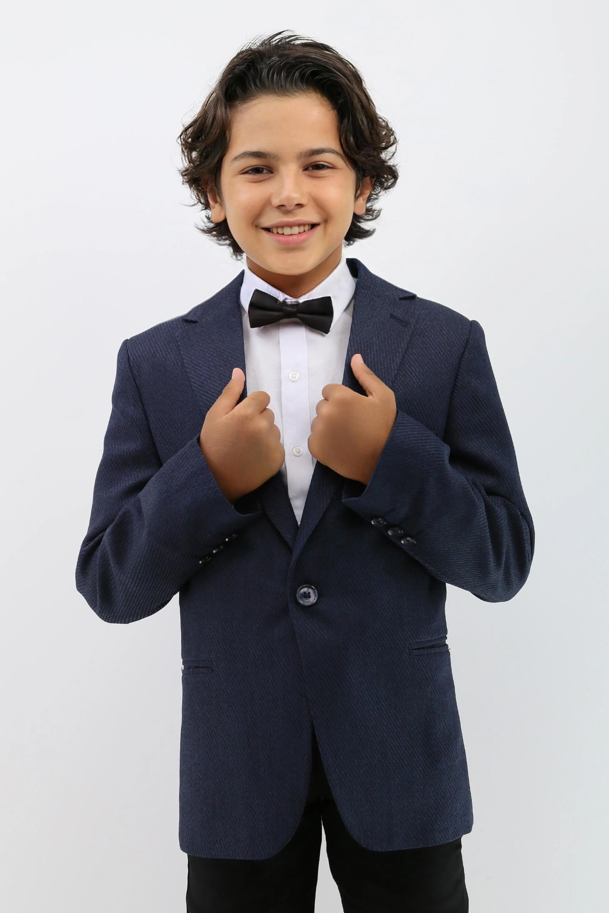 Boys Formal Textured Tweed Blazer - Navy Blue