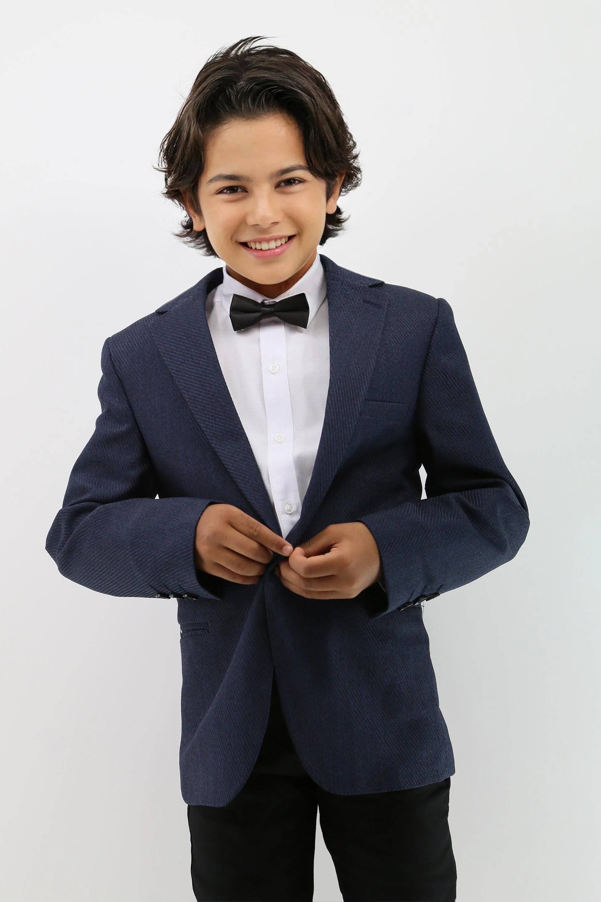 Boys Formal Textured Tweed Blazer - Navy Blue - Image 2