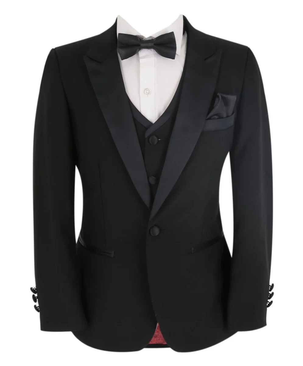 Boys Peak Lapel Tuxedo Dinner Suit - HARRY Black - Black - Image 3