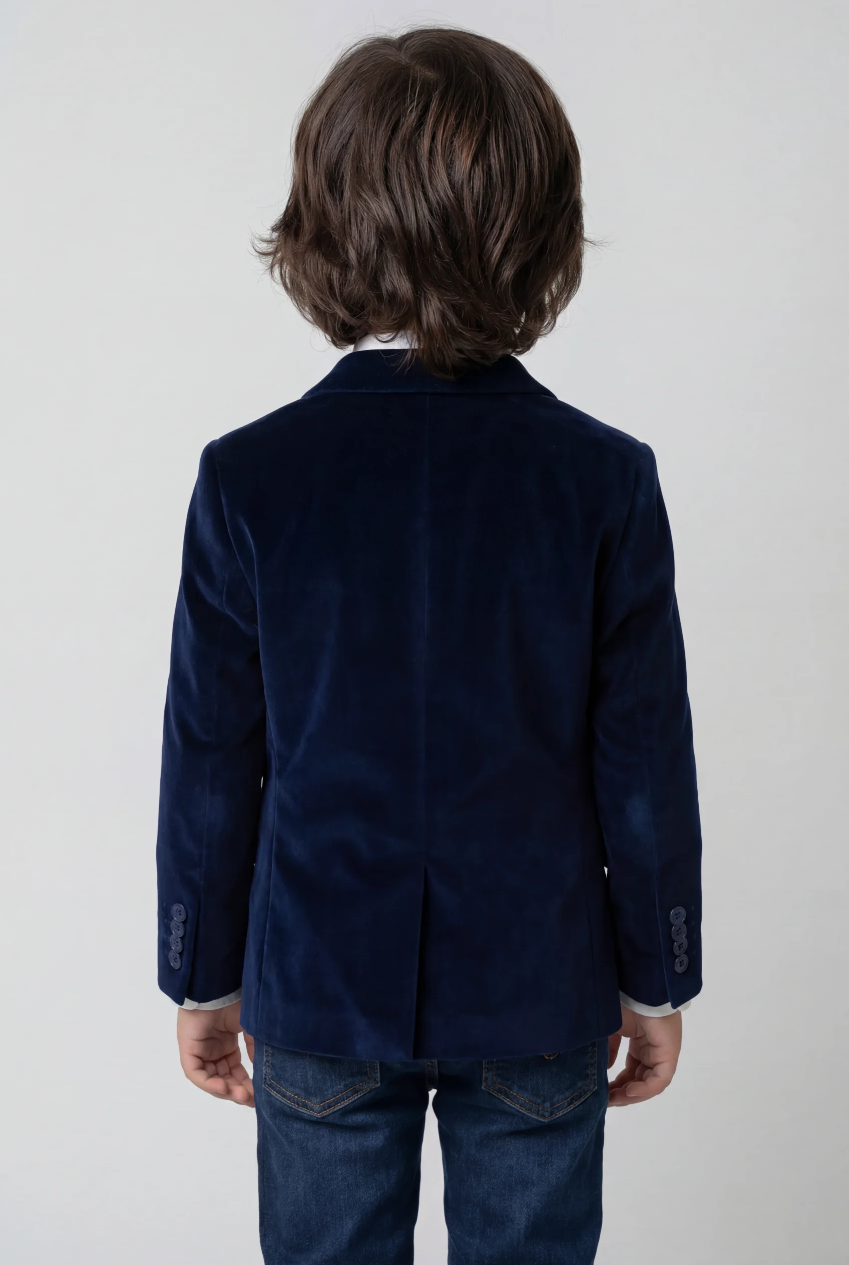 Boys Formal Velvet Blazer Jacket - Navy Blue - Image 2