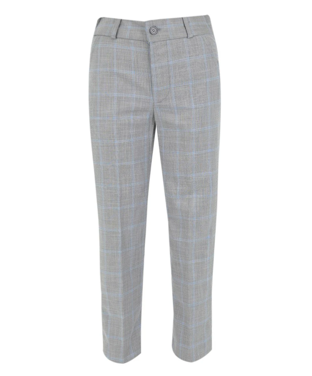 Boys Windowpane Check 6 Piece Suit Set - Grey - Image 7