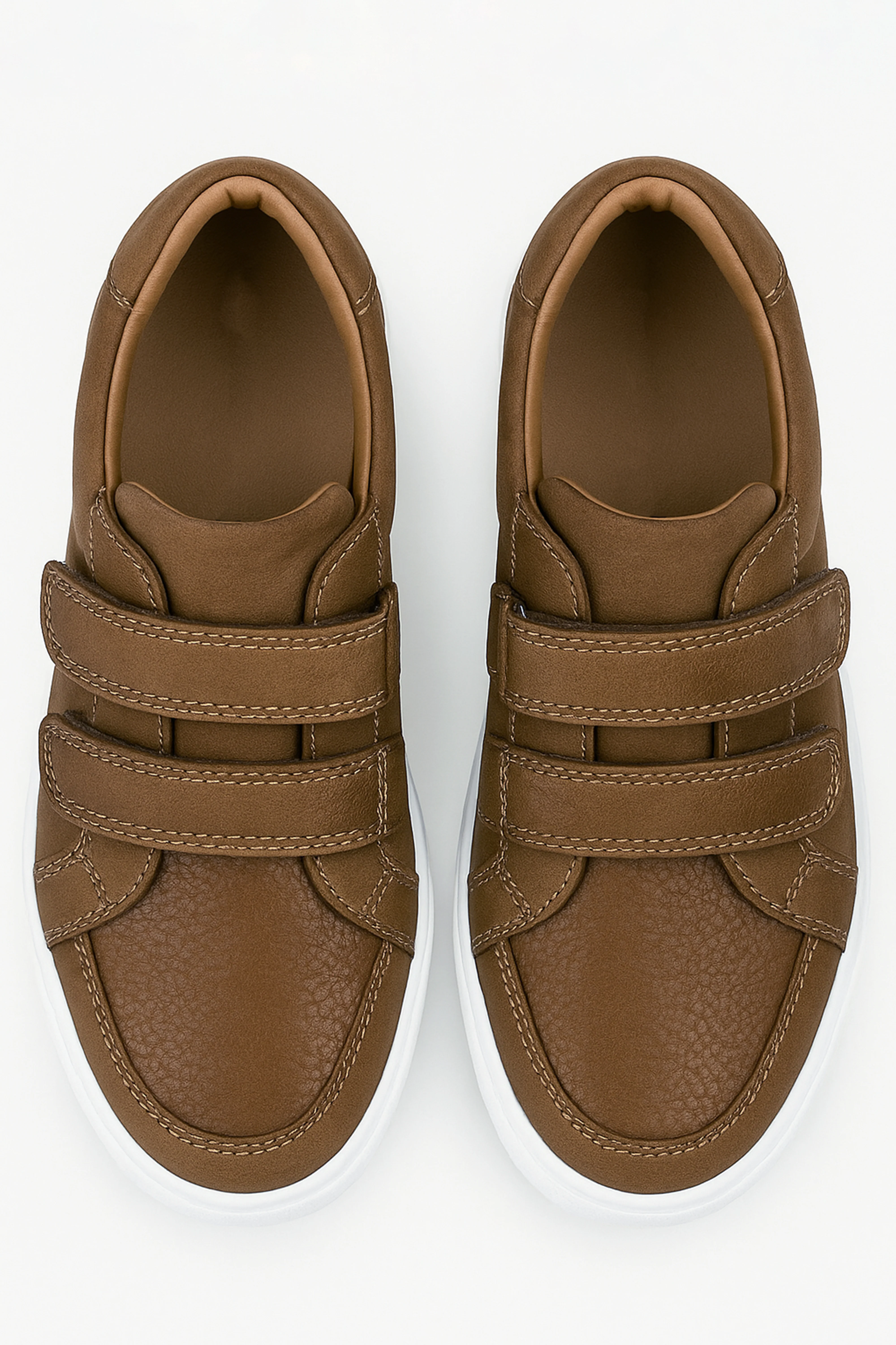 Boys Suede Velcro Sneakers - Tan Brown - Image 2