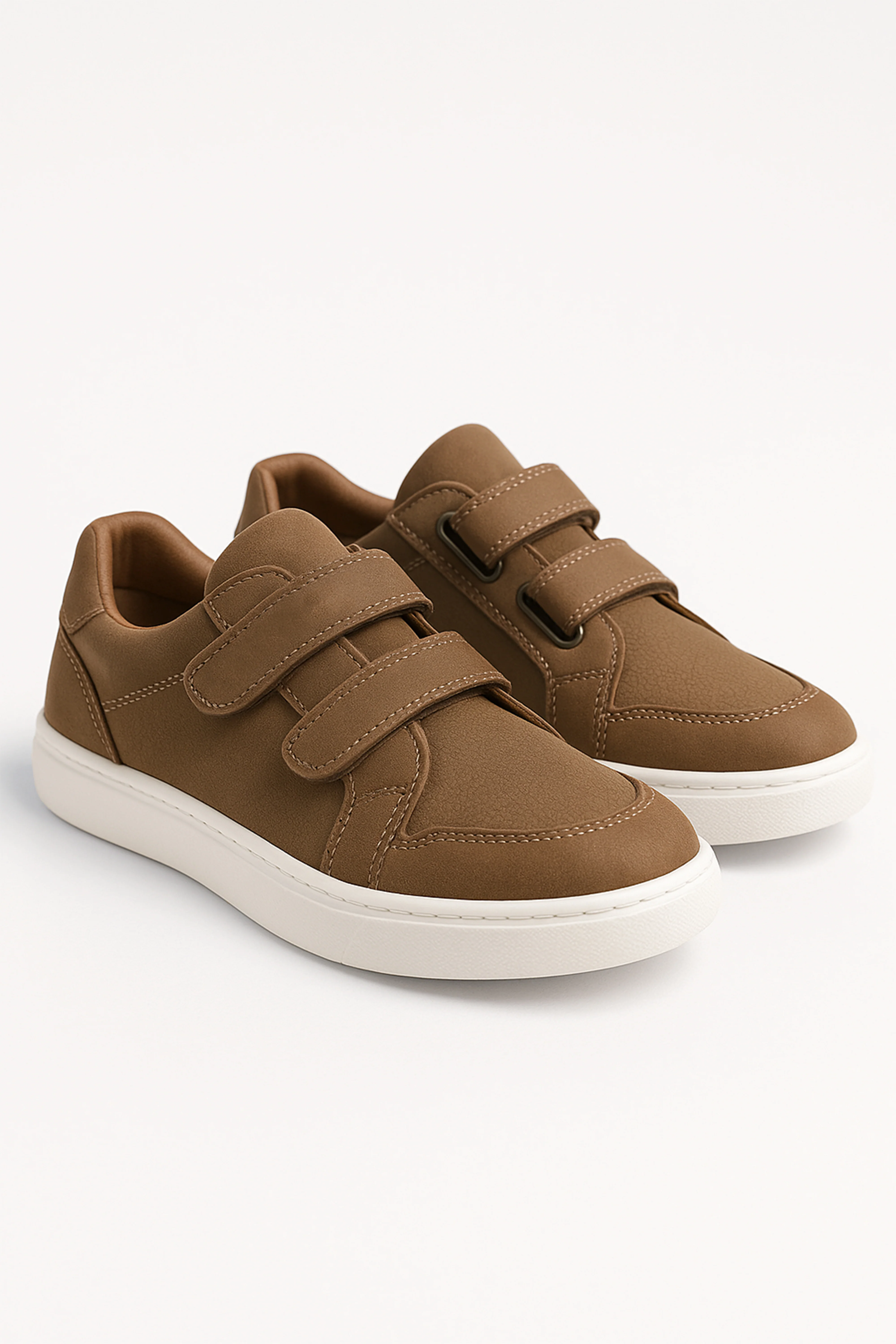 Boys Suede Velcro Sneakers - Tan Brown - Image 3