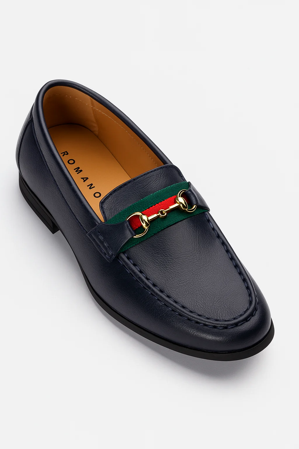 Boys Gold Horsebit Loafer Shoes - Navy