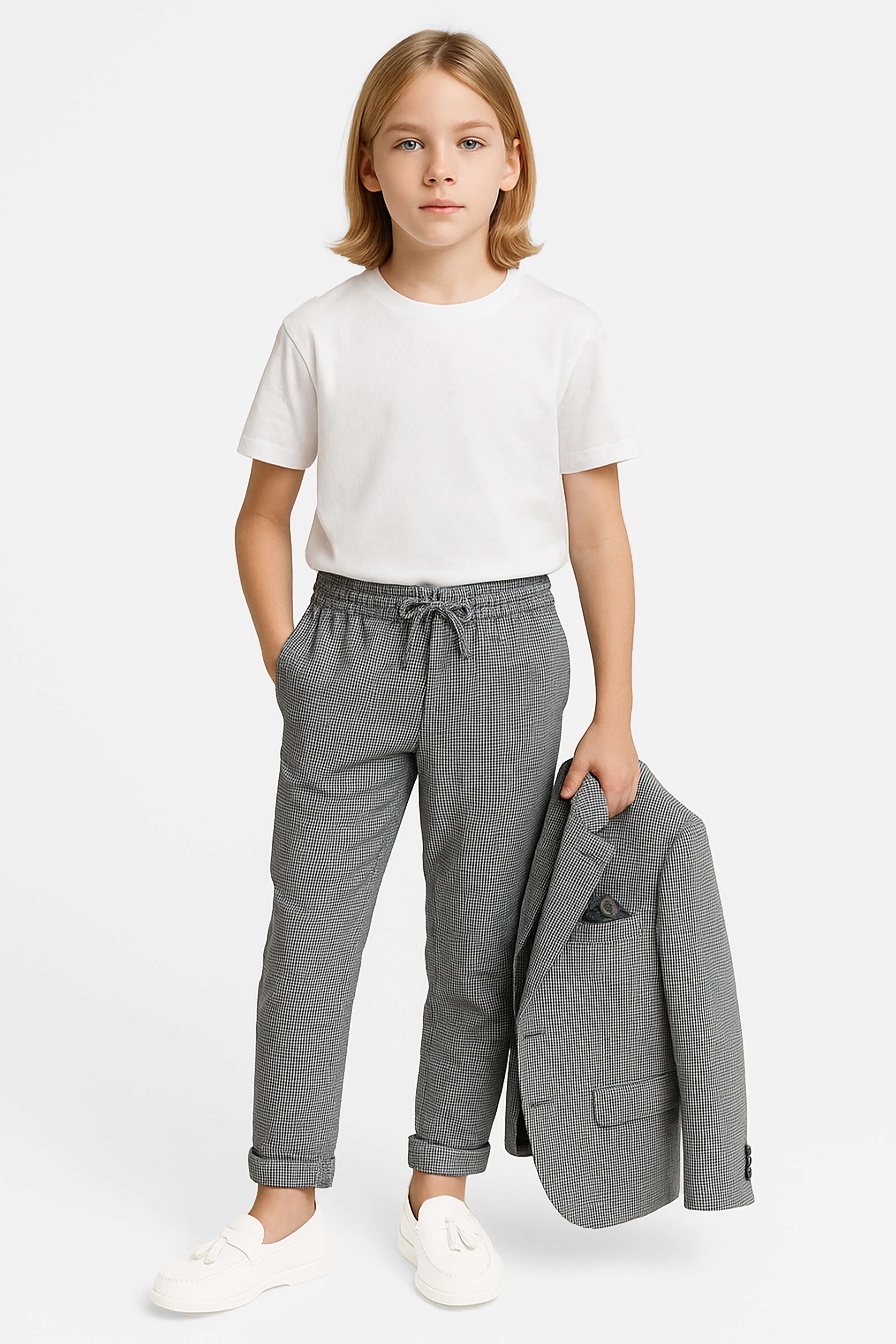Boys Grey 2-Piece Mini Tweed Houndstooth Suit - ORME - Image 3