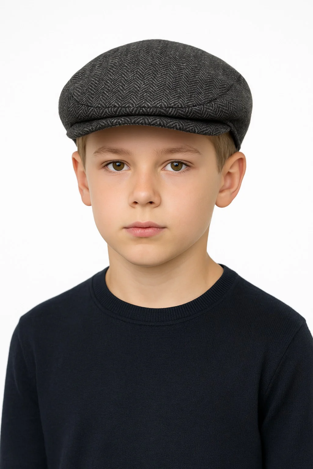 Boys’ Herringbone Tweed Baker Boy Flat Cap - Alfine - Grey
