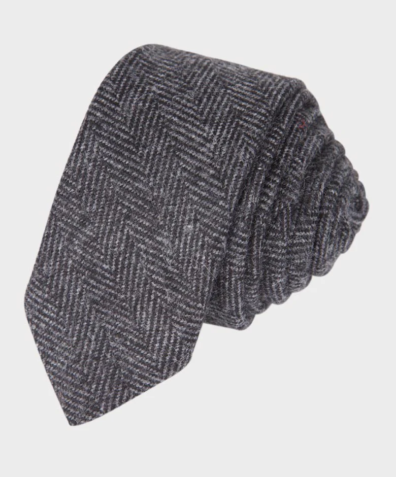 Boys Herringbone Tweed Tie and Hanky Set - Charcoal Grey - Image 4