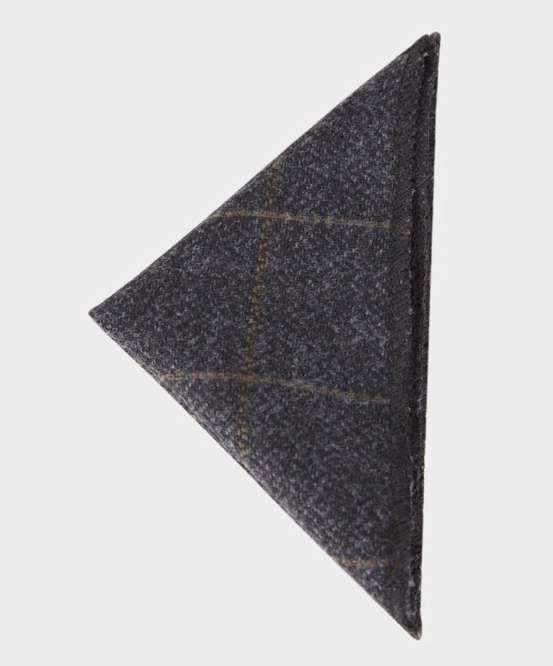 Boys Tweed Check Bow Tie and Hanky Set - Charcoal Grey - Brown - Image 4