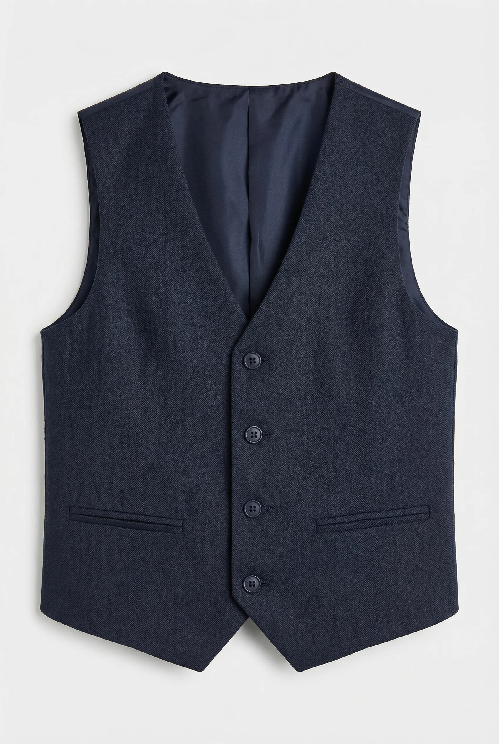 Boys Tweed Herringbone Waistcoat - Navy Blue - Image 6