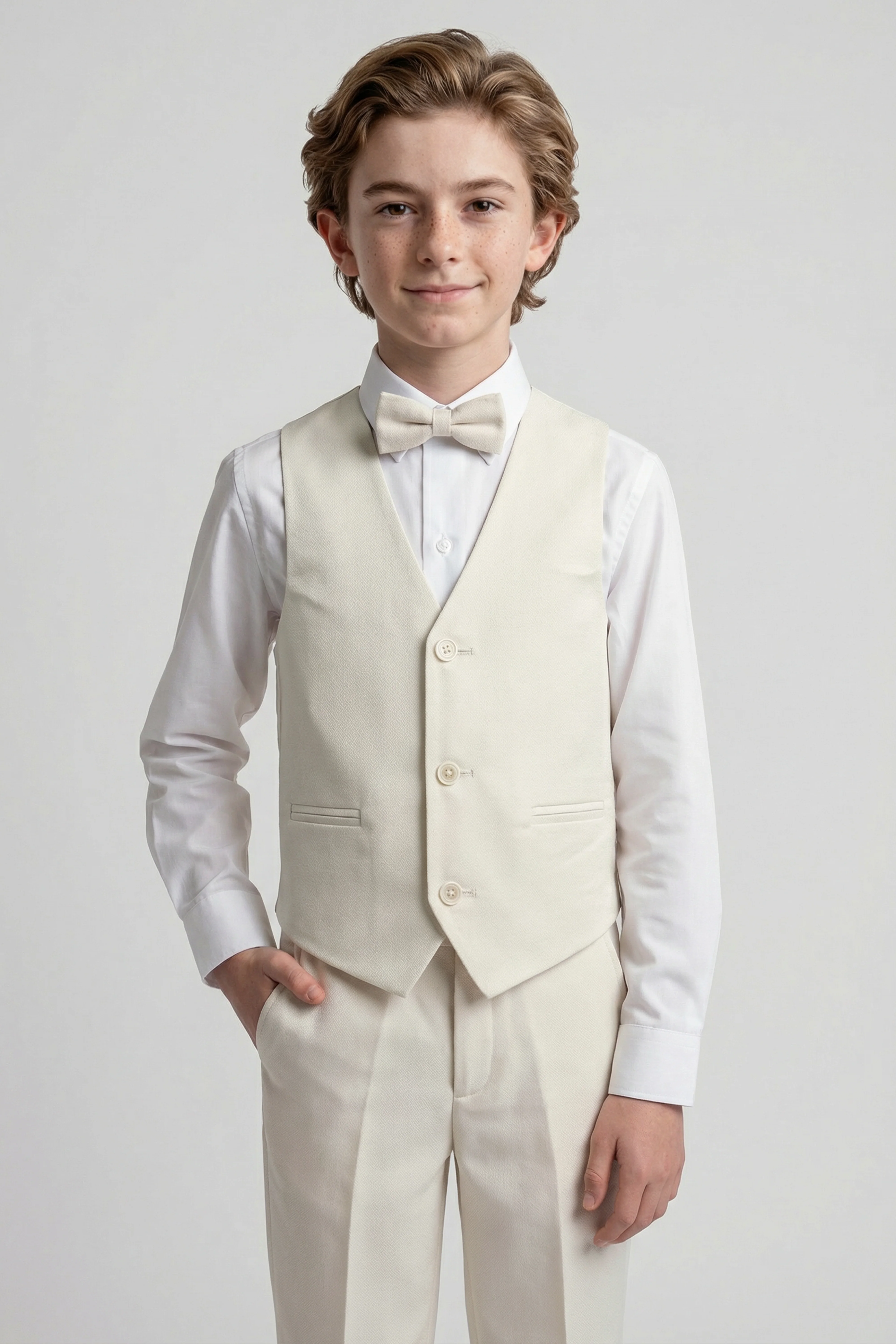 Boys’ Ivory 6-Piece Ottoman Formal Suit with Mandarin Collar - Image 3