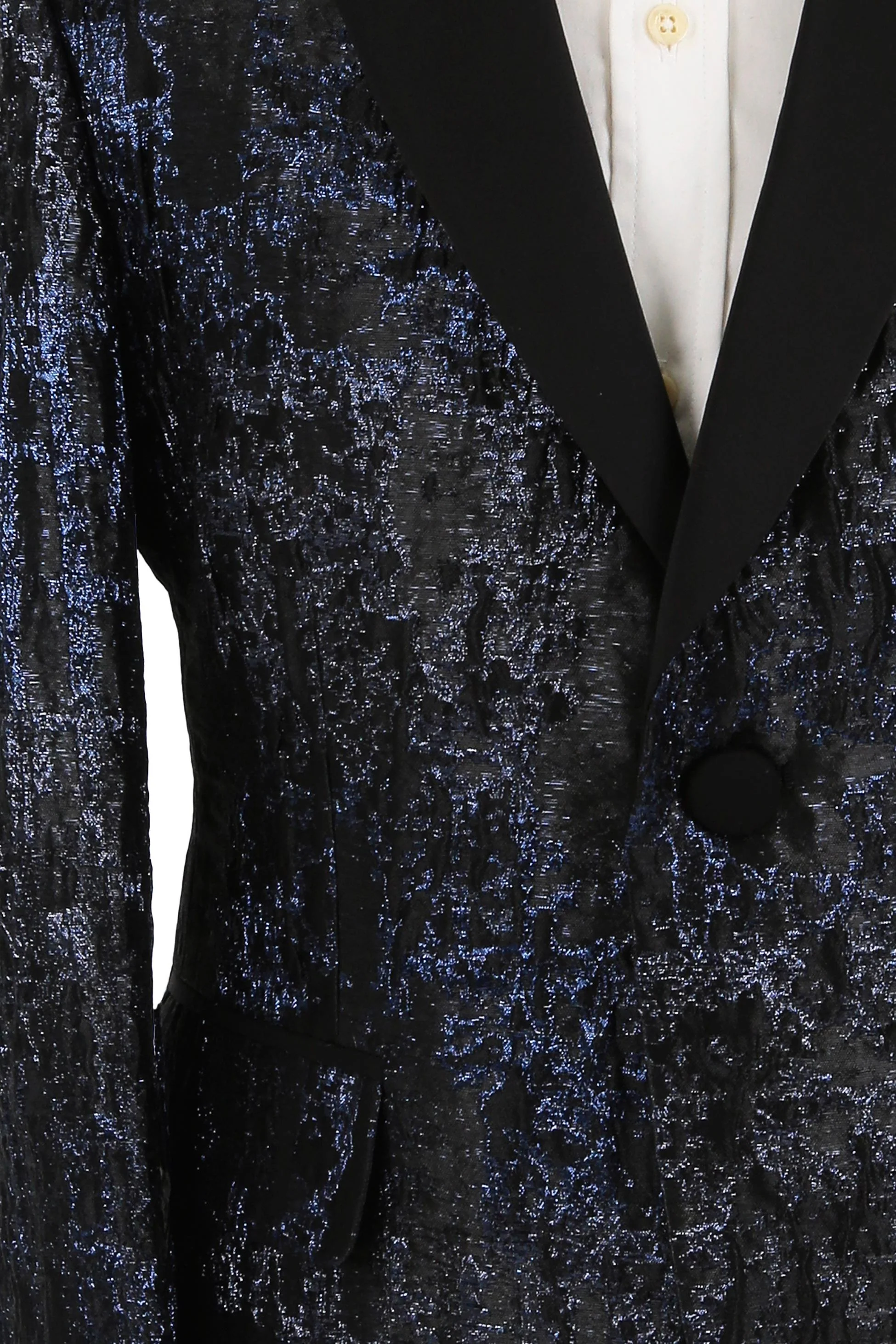 Boys Shimmery Jacquard Patterned Tuxedo Suit - Black - Navy Blue - Image 3