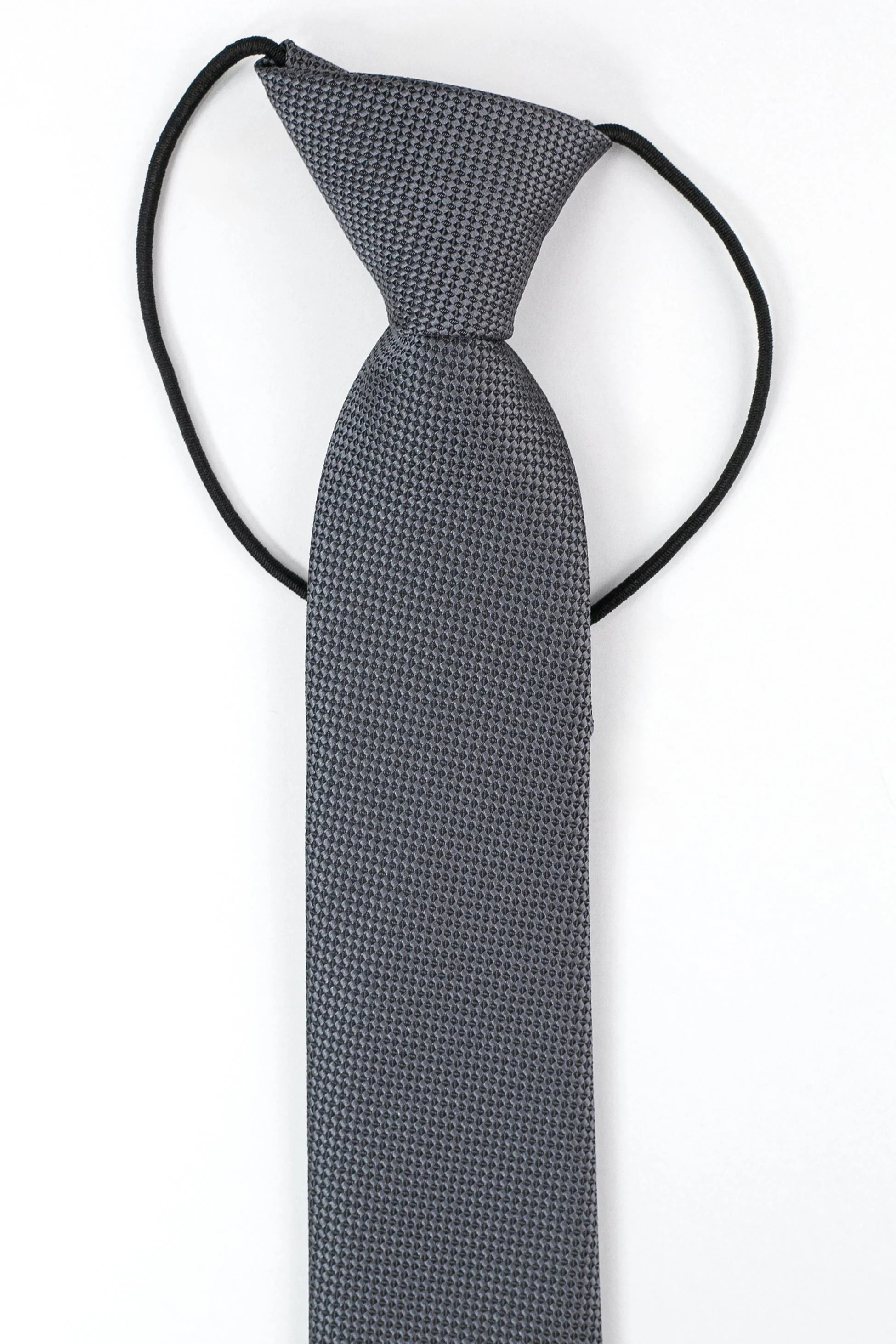 Boys’ Jacquard Tie & Hanky Set with Elastic Strap - Charcoal - Image 3