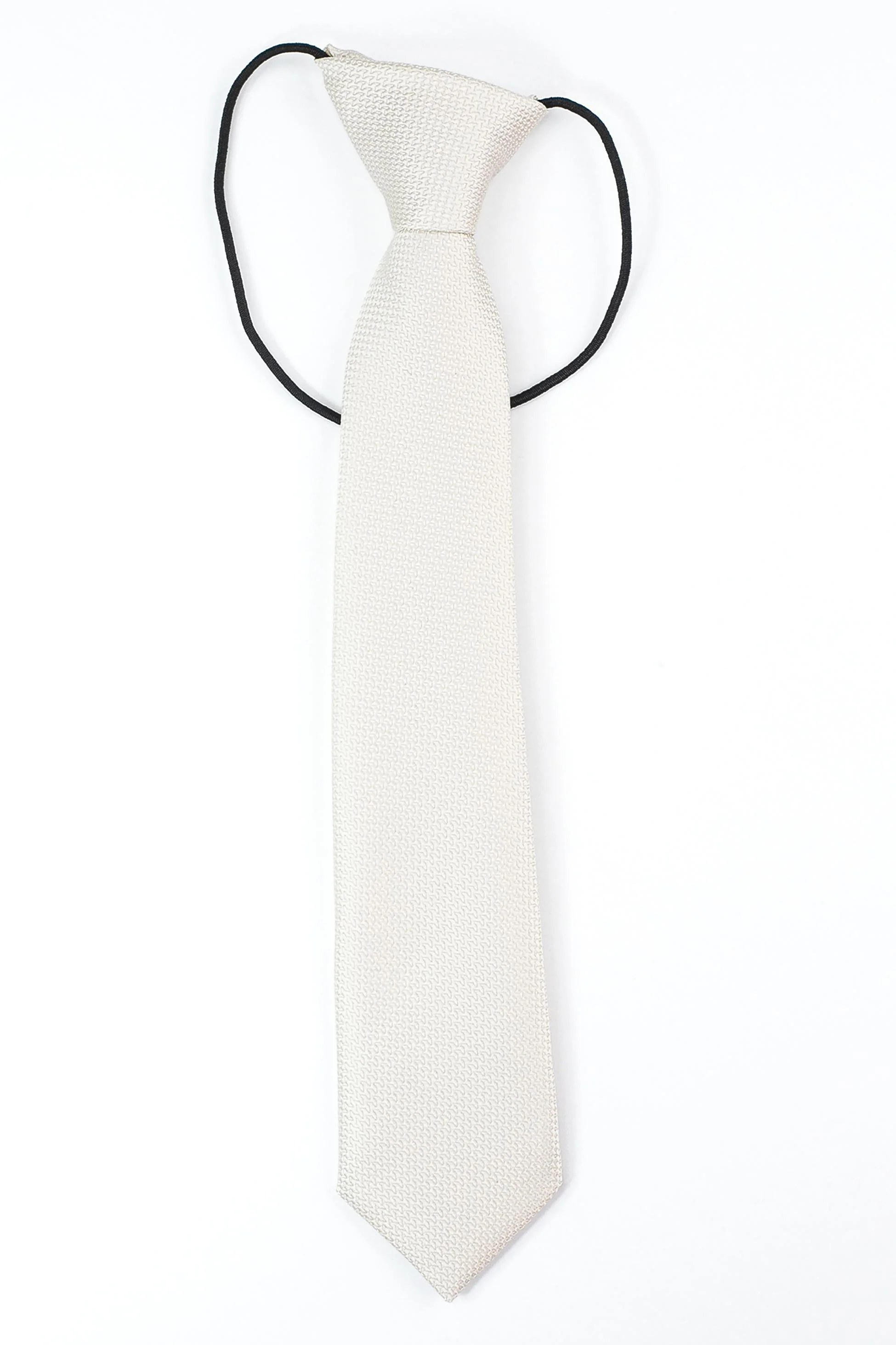 Boys’ Jacquard Tie & Hanky Set with Elastic Strap - Ivory - Image 2