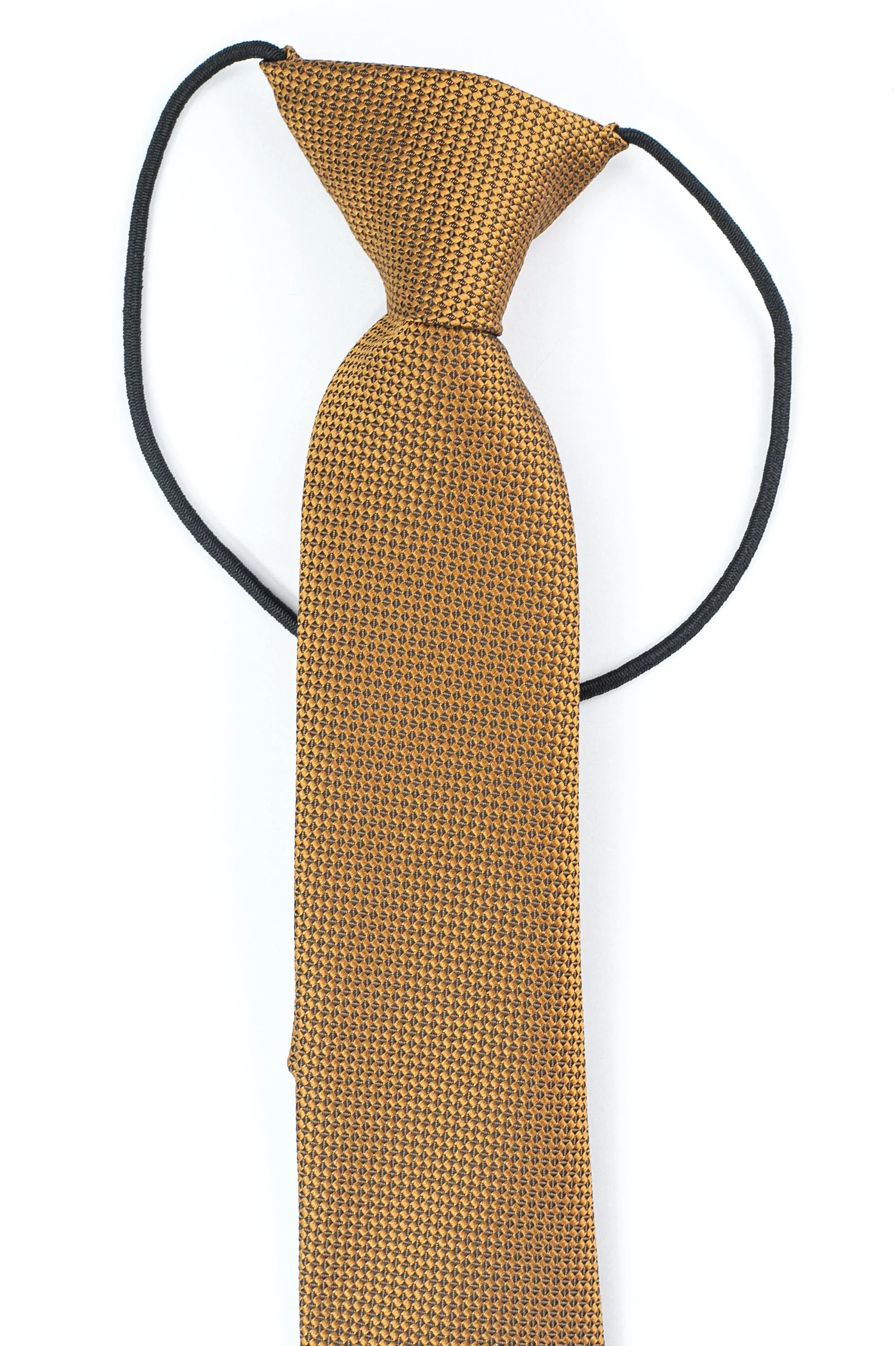 Boys’ Jacquard Tie & Hanky Set with Elastic Strap - Mustard - Image 3