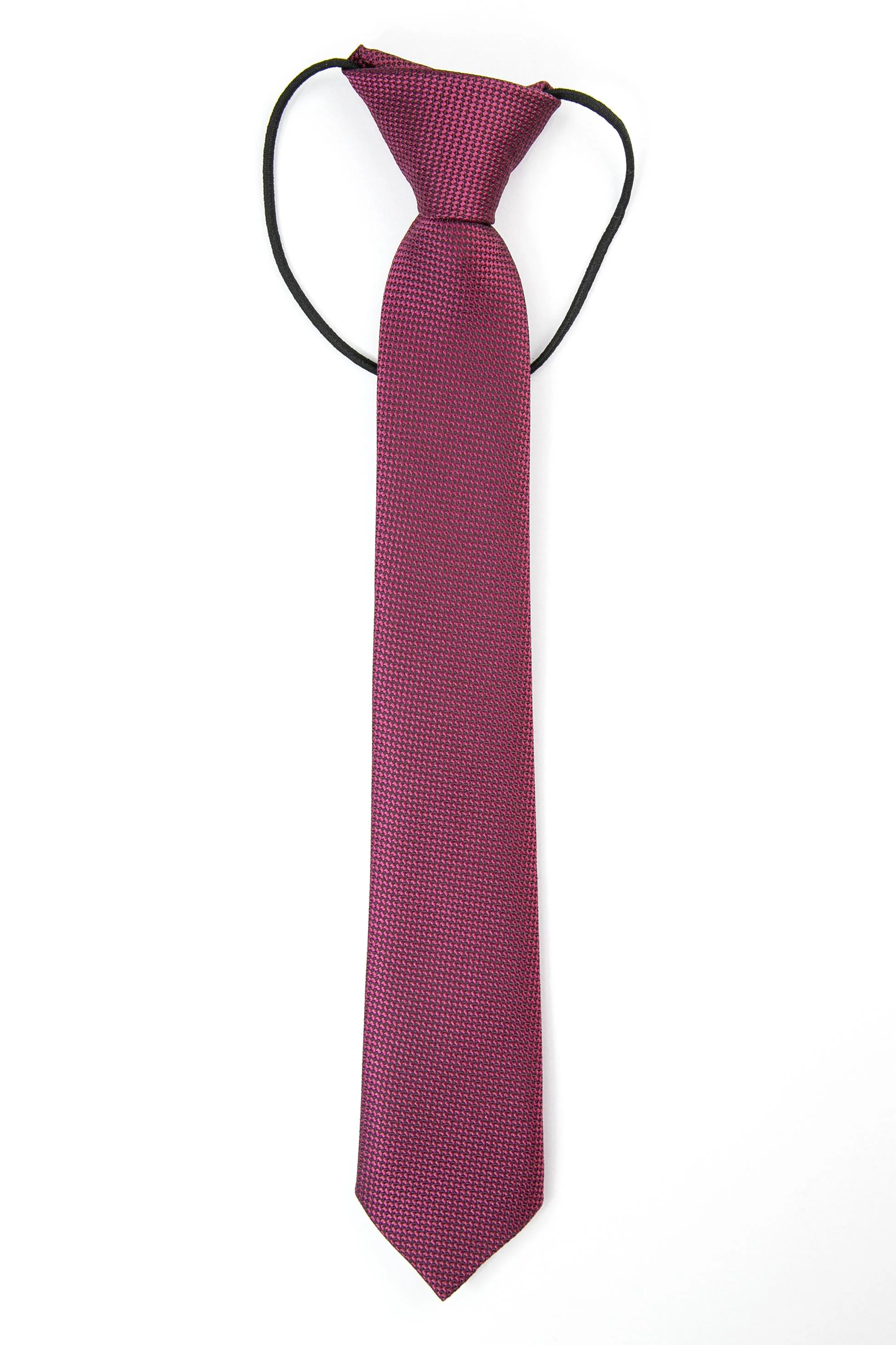 Boys’ Jacquard Tie & Hanky Set with Elastic Strap - Wine - Image 2