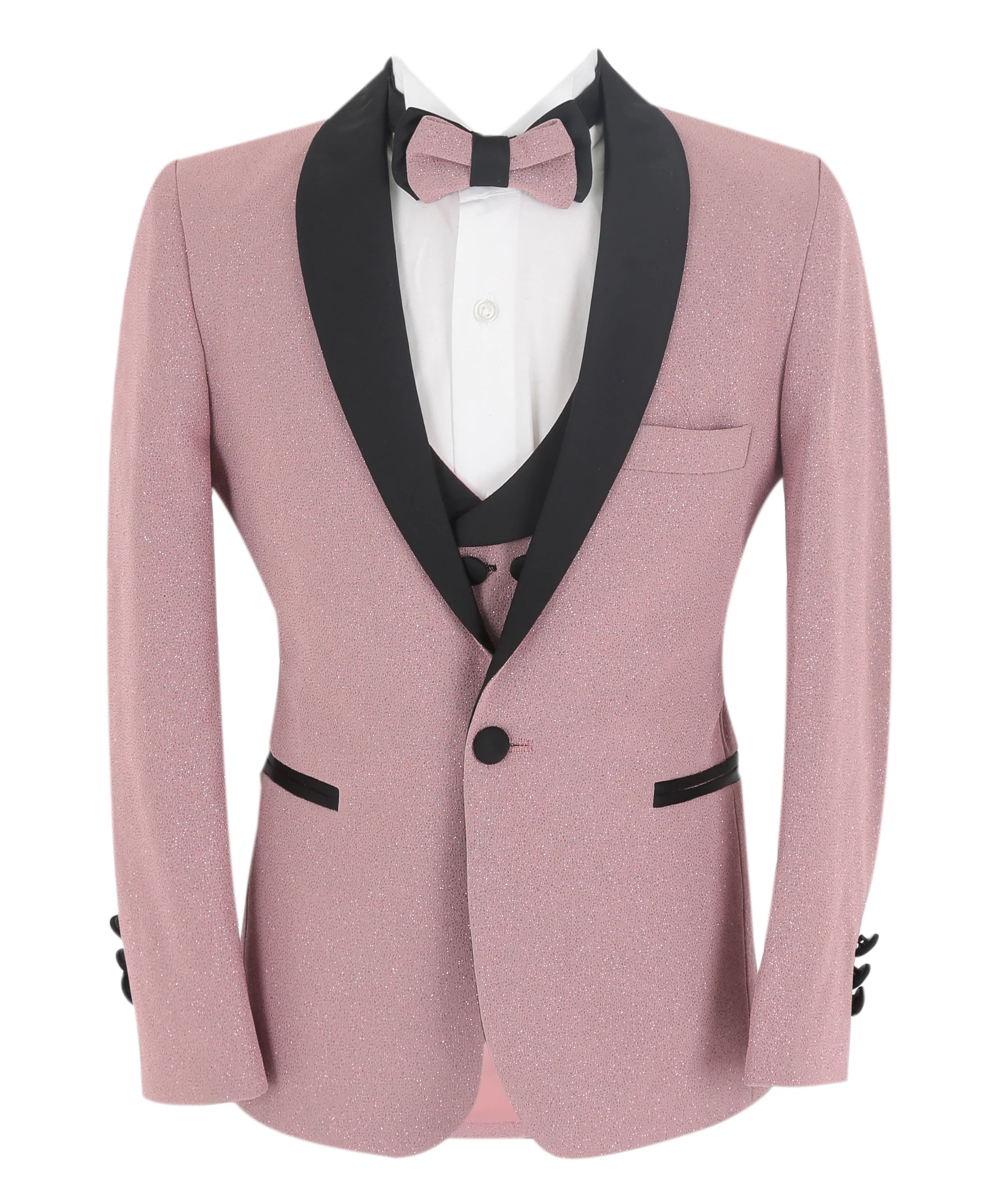 Boys Slim Fit Shimmer Tuxedo Suit - Blush Pink - Image 2