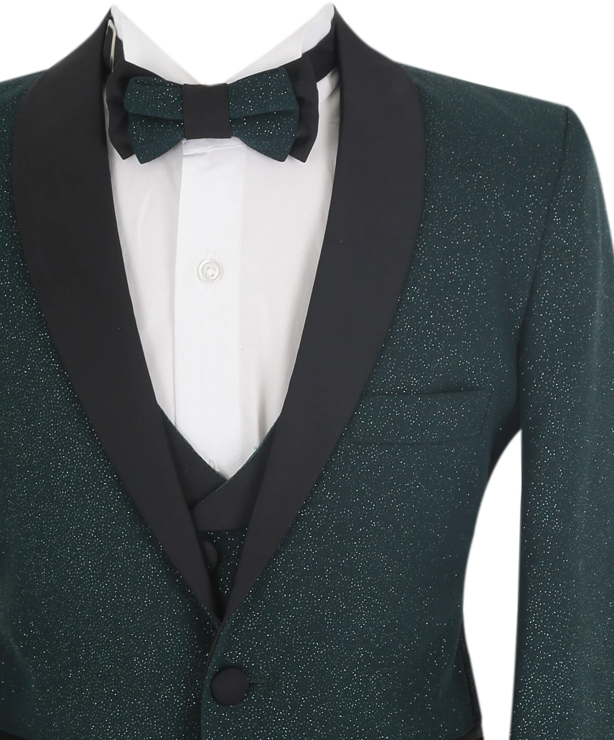 Boys Slim Fit Shimmer Tuxedo Suit - Dark Green - Image 3