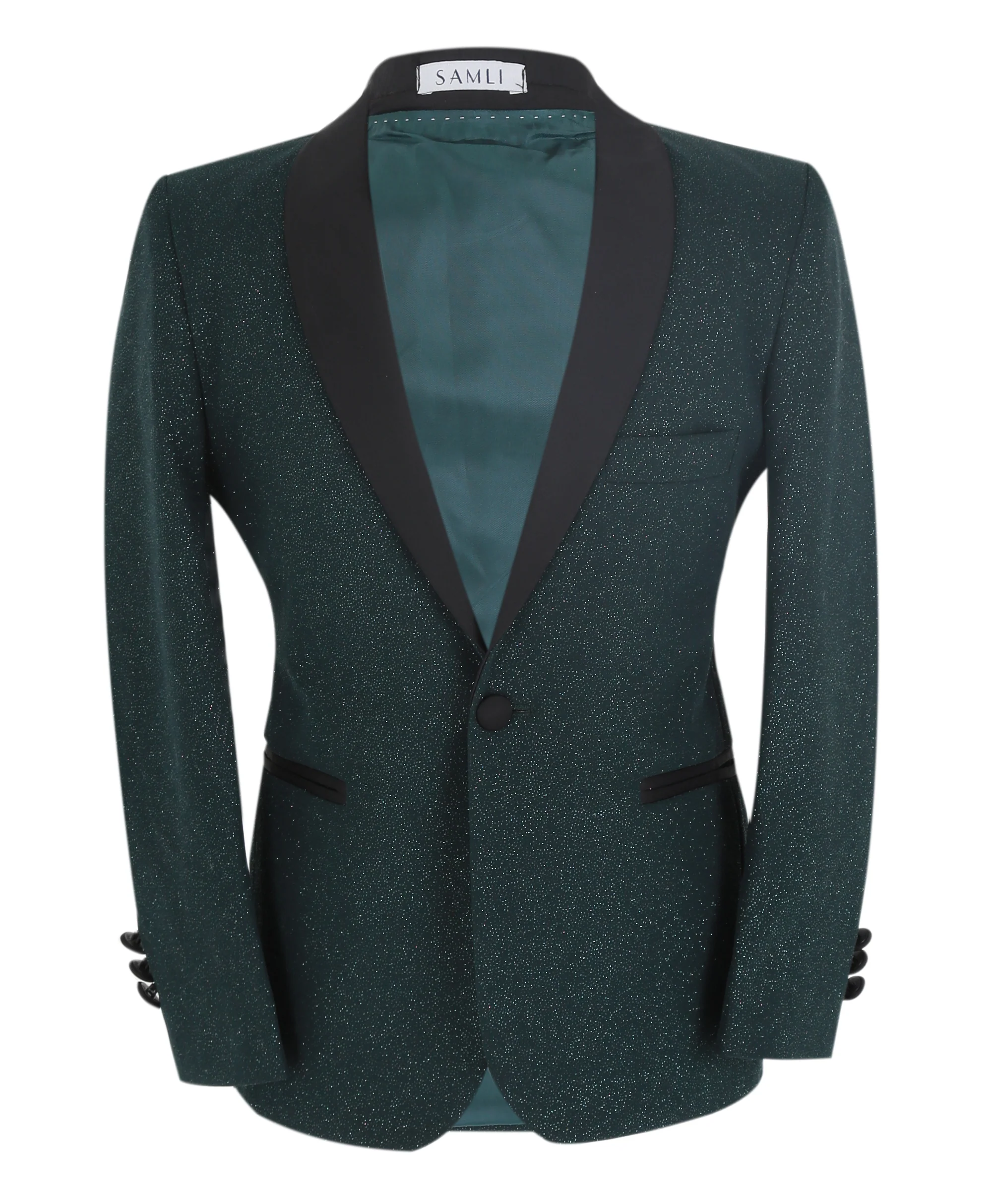 Boys Slim Fit Shimmer Tuxedo Suit - Dark Green - Image 4