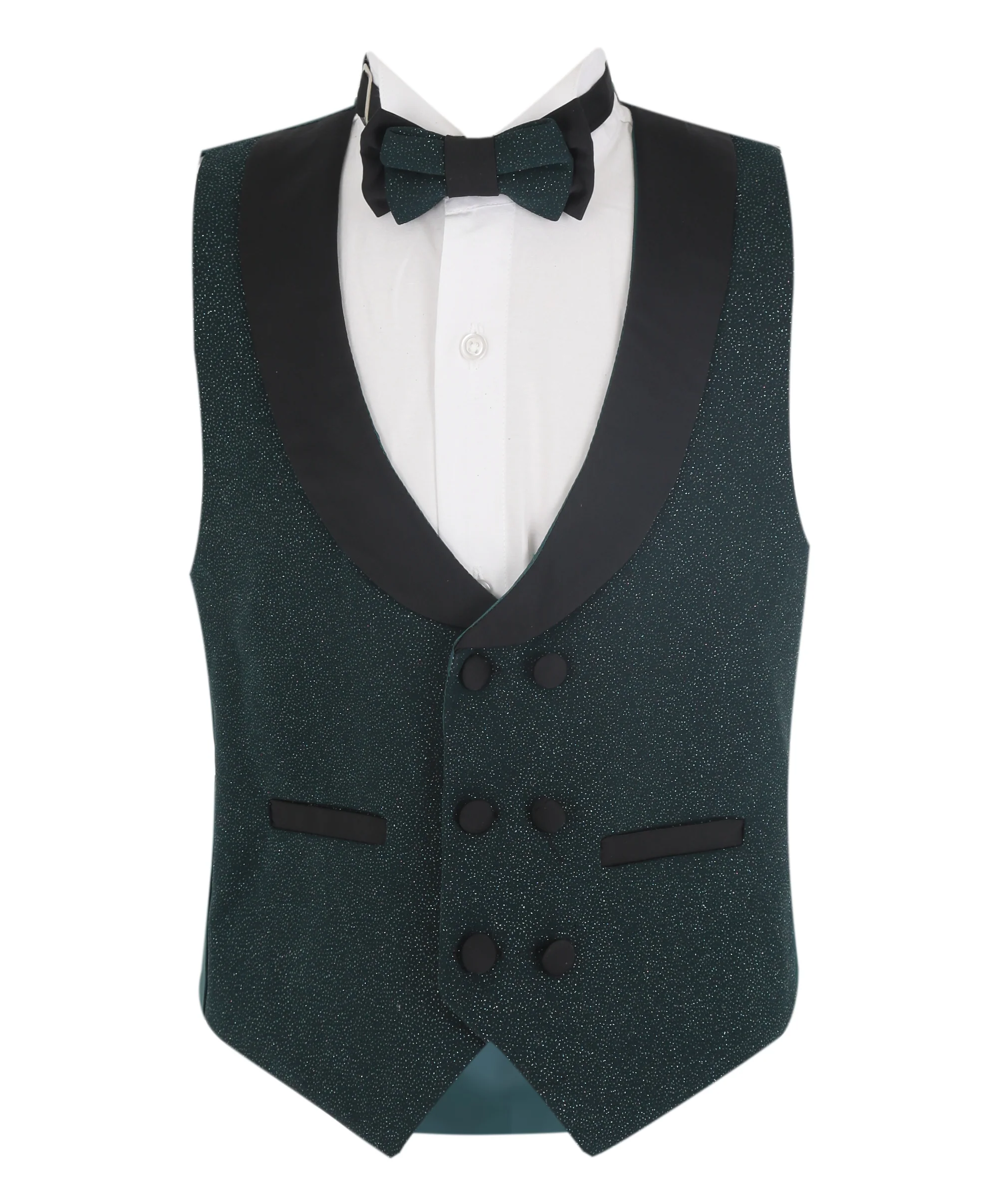 Boys Slim Fit Shimmer Tuxedo Suit - Dark Green - Image 6