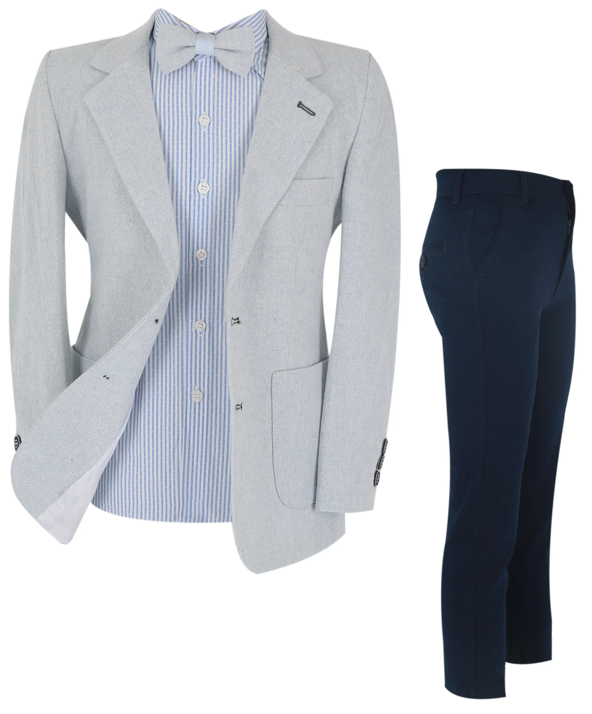 Boys Cotton Blend Classic Combined Suit Set - Blue Navy - Image 4
