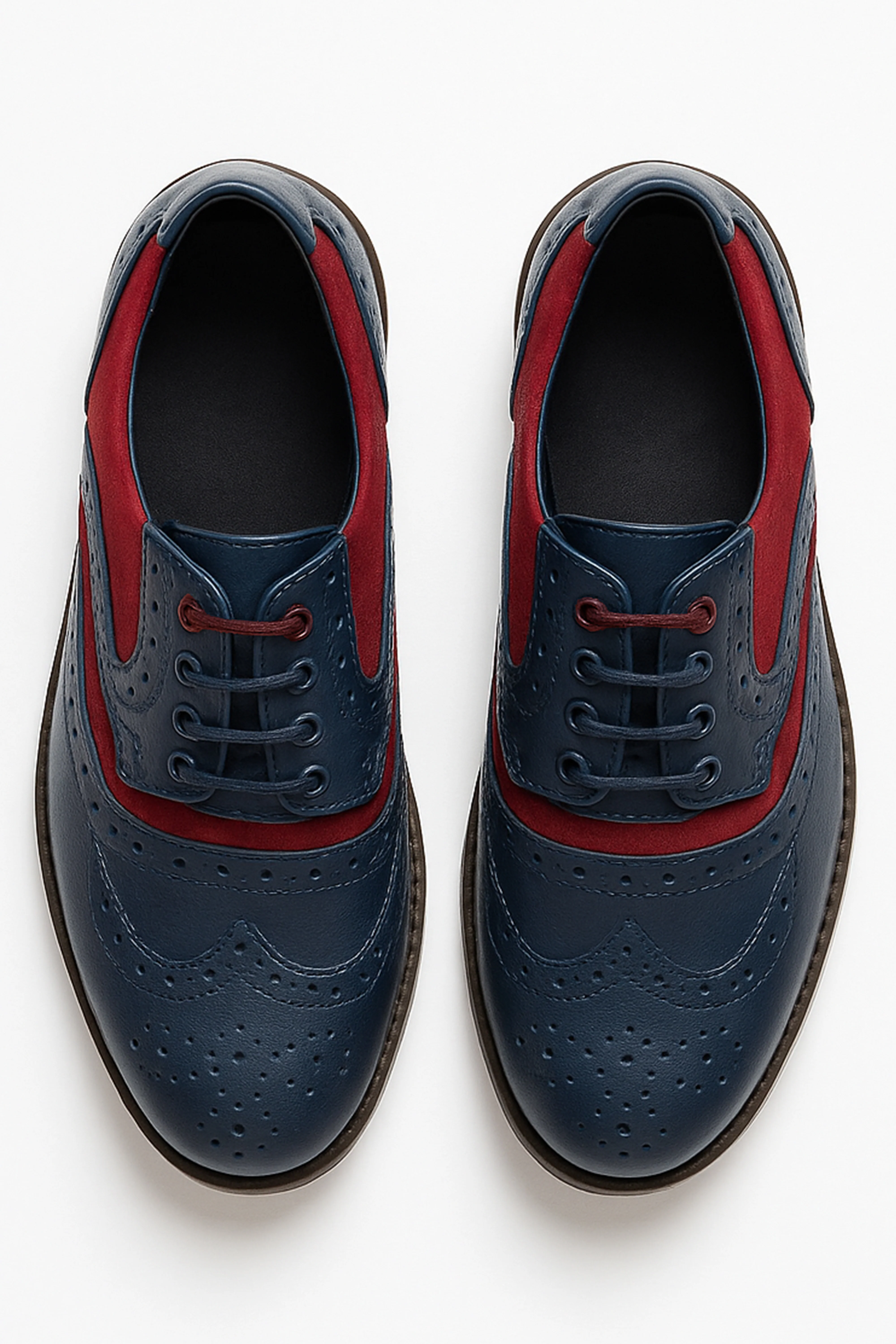 Boys Lace Up Brogue Derby Shoes - RUSSEL - Navy Blue - Red - Image 2