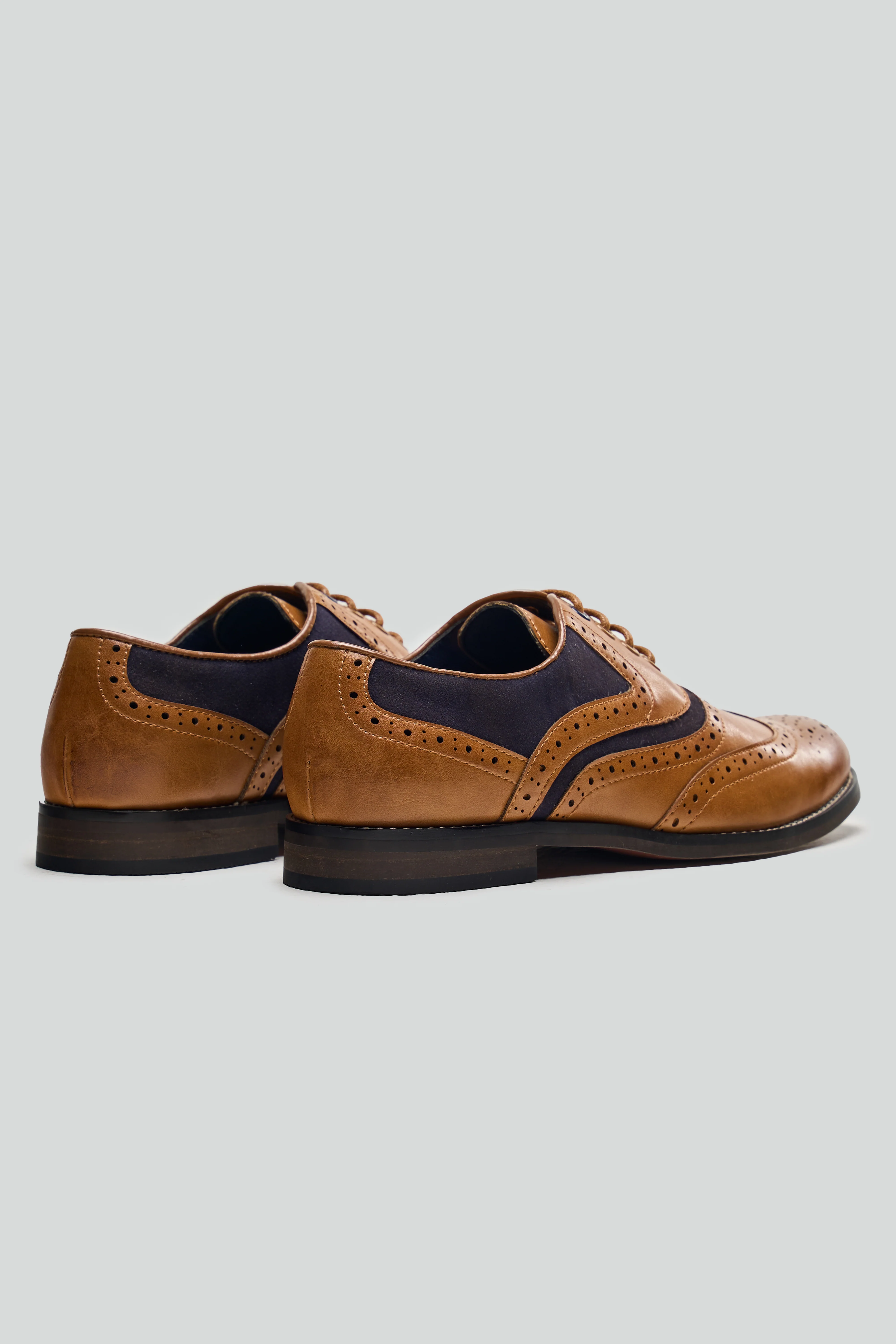 Boys Lace Up Brogue Derby Shoes - RUSSEL - Tan Brown - Navy Blue - Image 4