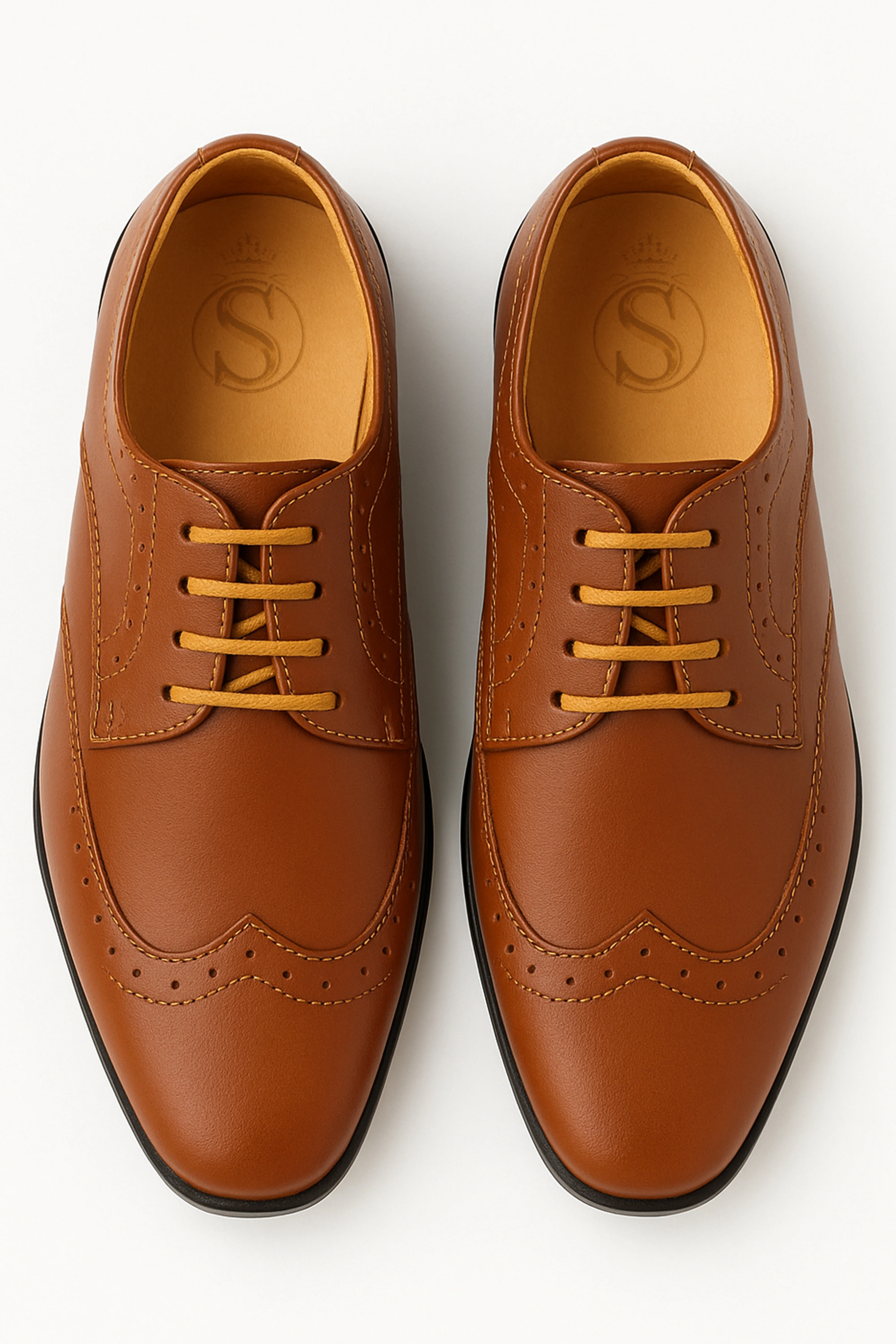 Boys Lace Up Wingtip Brogue Shoes - Tan Brown - Image 2