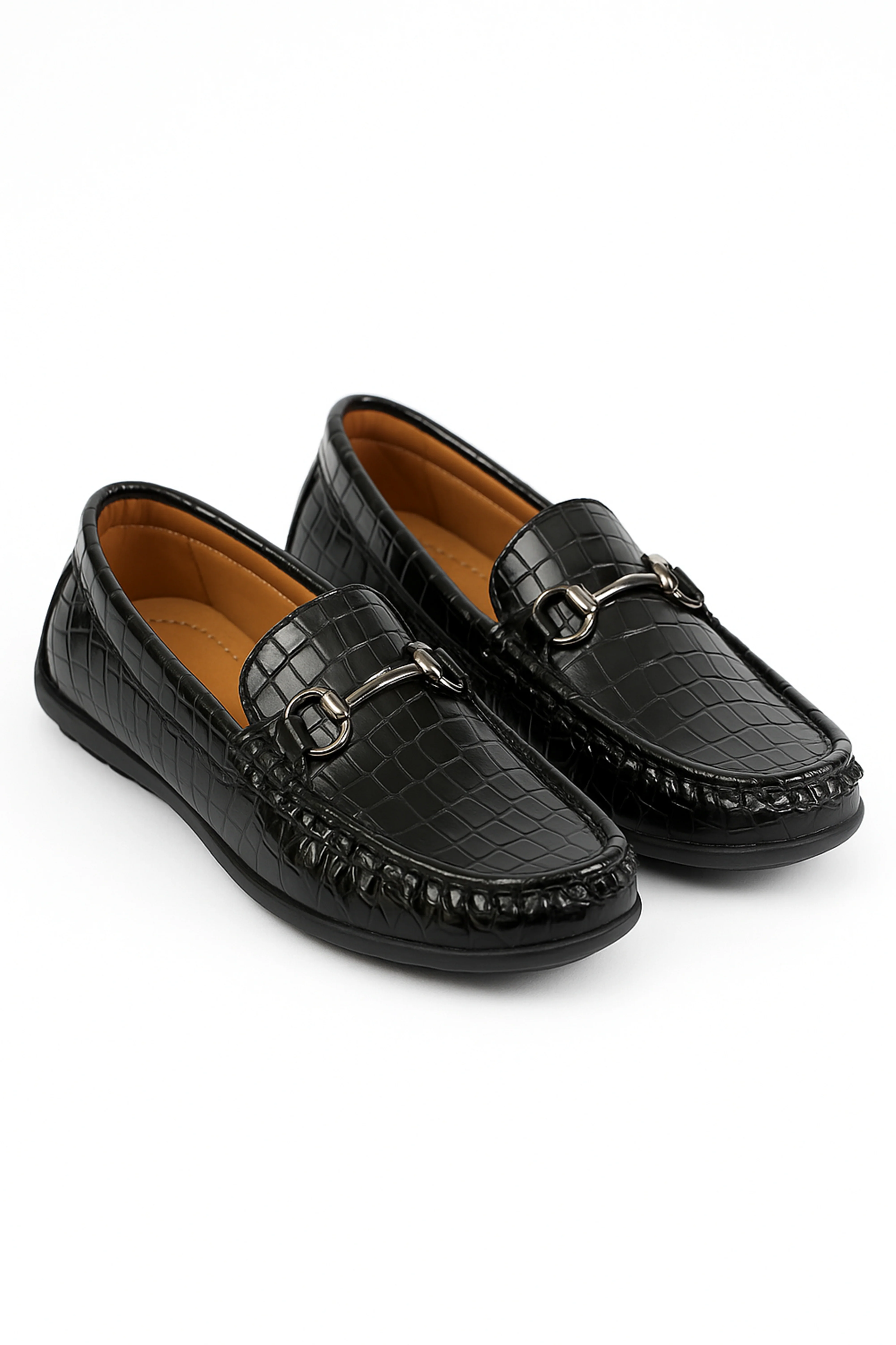 Boys Crocodile Slip on Patent Loafer Mocassin - ROBIN - Black - Image 3